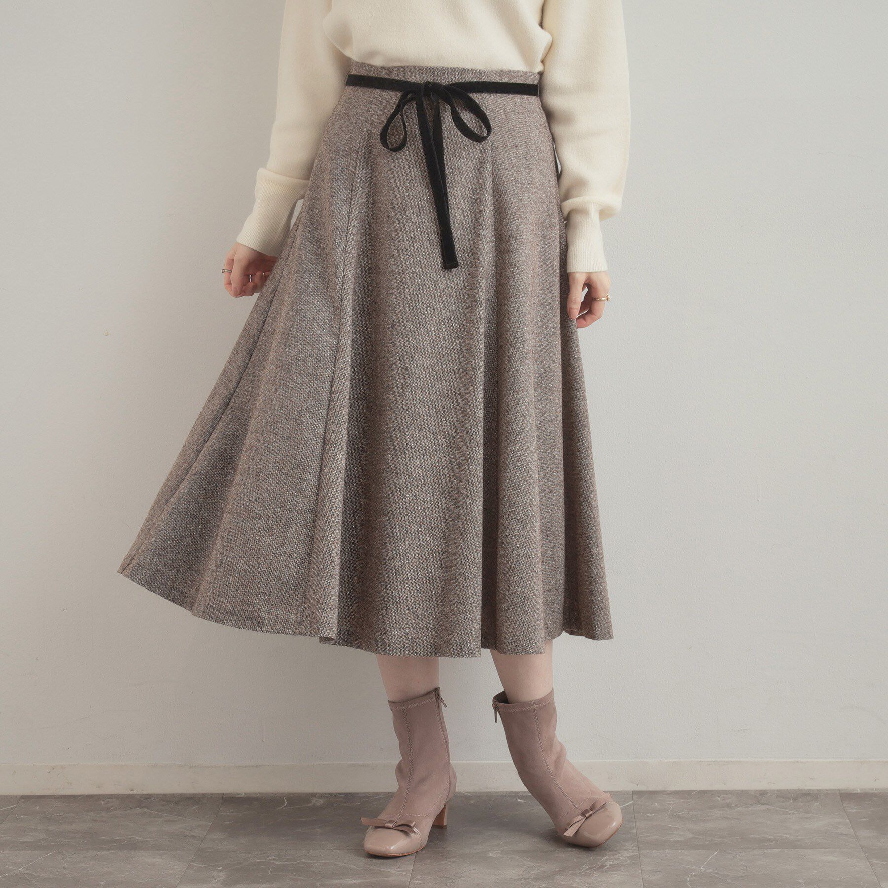 Couture broach「【通勤・大人上品】ラメツイード フレアスカート」|スカート|