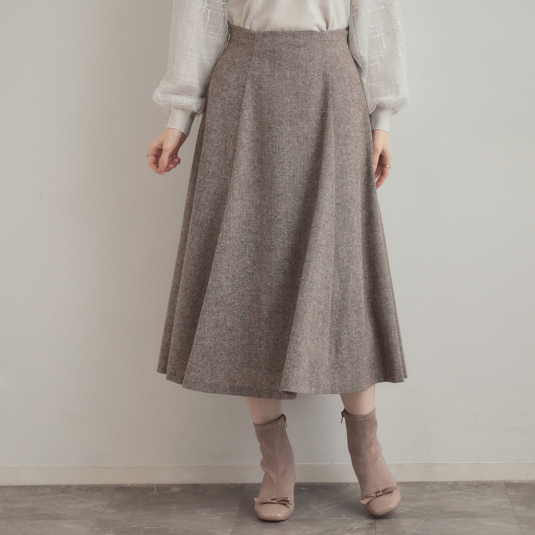 Couture broach「【通勤・大人上品】ラメツイード フレアスカート」|スカート|