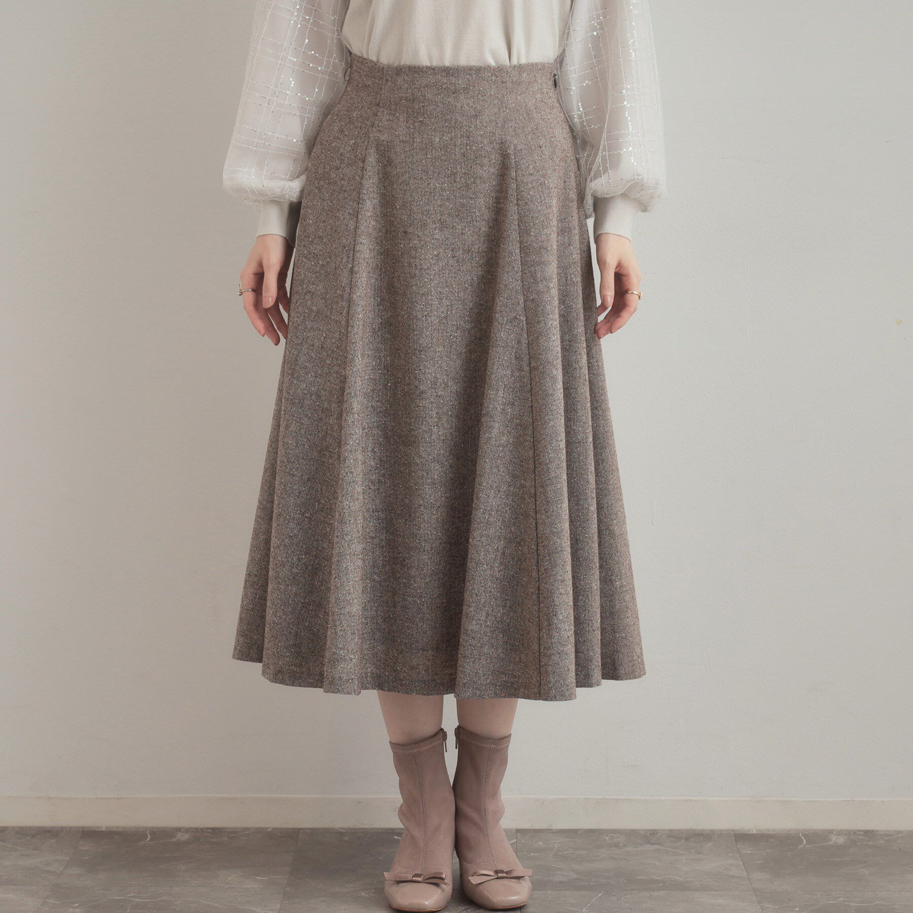 Couture broach「【通勤・大人上品】ラメツイード フレアスカート」|スカート|