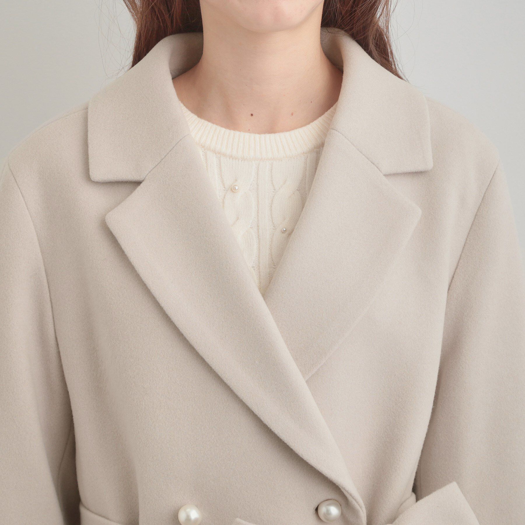 Couture broach「【大人上品・ベルト付き】パール調釦チェスターコート」|チェスターコート|