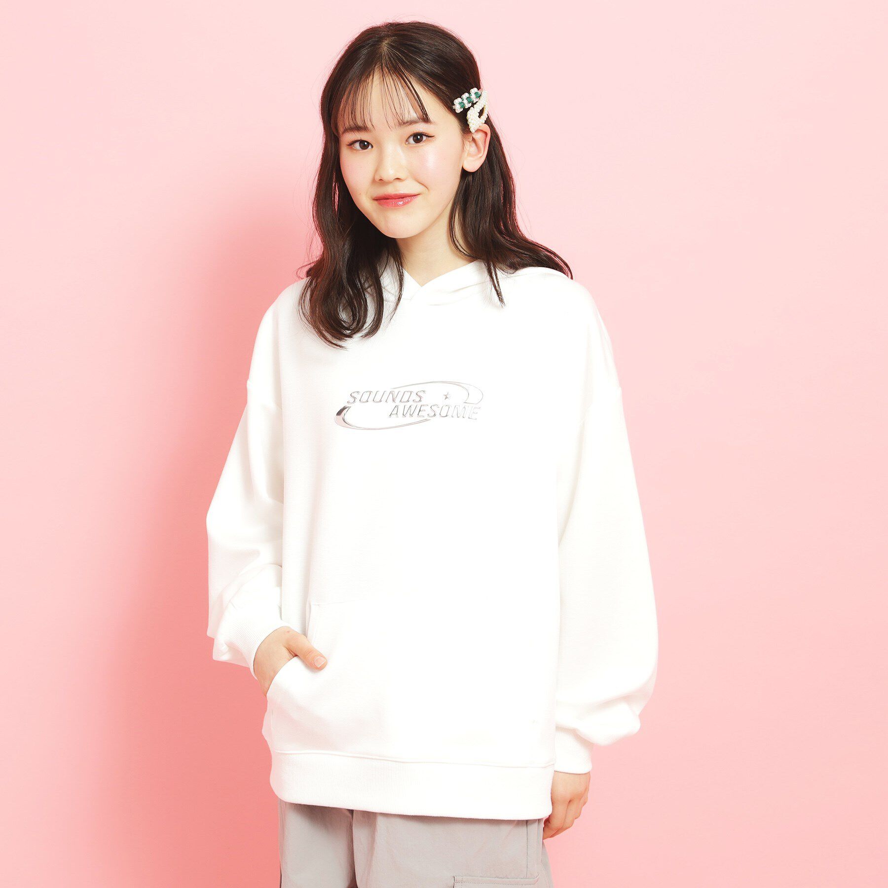 PINK-latte「シルバーワッペンポンチパーカ」|パーカー|