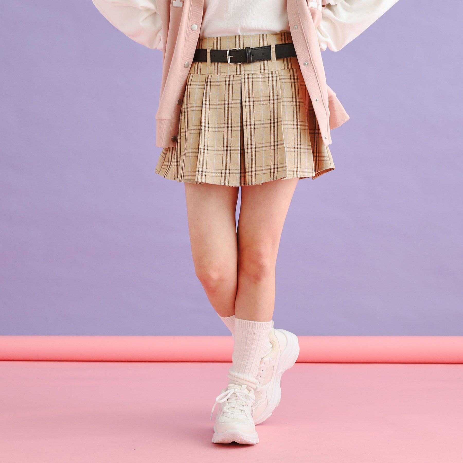 PINK-latte「ベルト付きプリーツスカート」|スカート|ライトベージュ(25