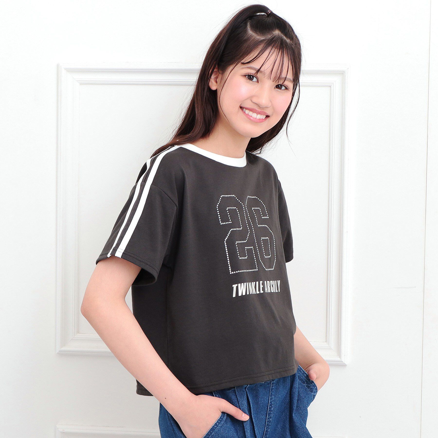 PINK-latte「ラインストーンナンバリングTシャツ」|Tシャツ・カットソー|