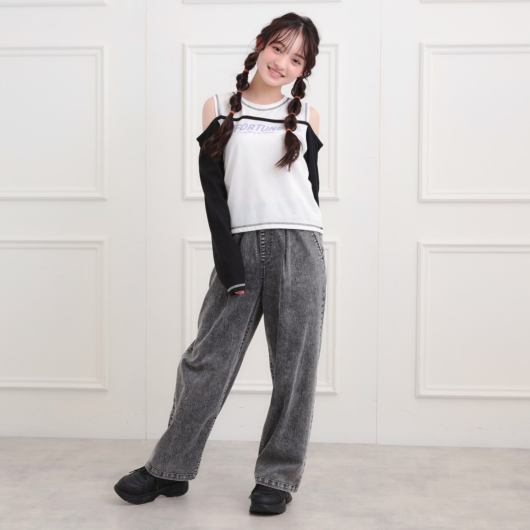 PINK-latte「レイヤード風肩あきロンT」|Tシャツ・カットソー|