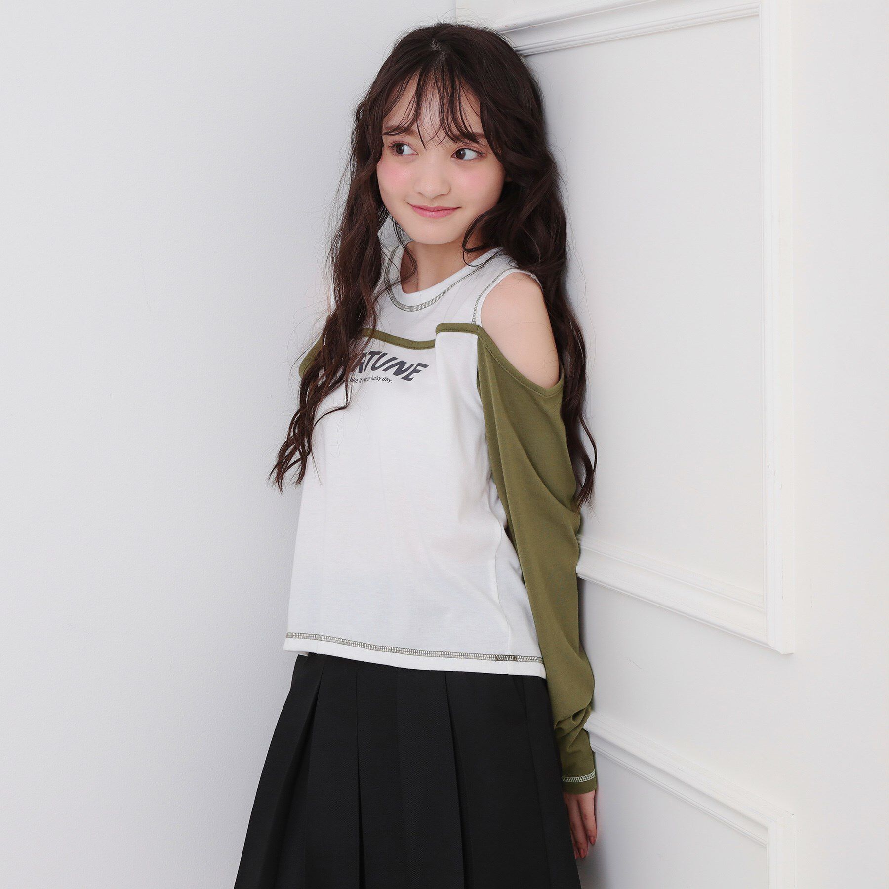 PINK-latte「レイヤード風肩あきロンT」|Tシャツ・カットソー|