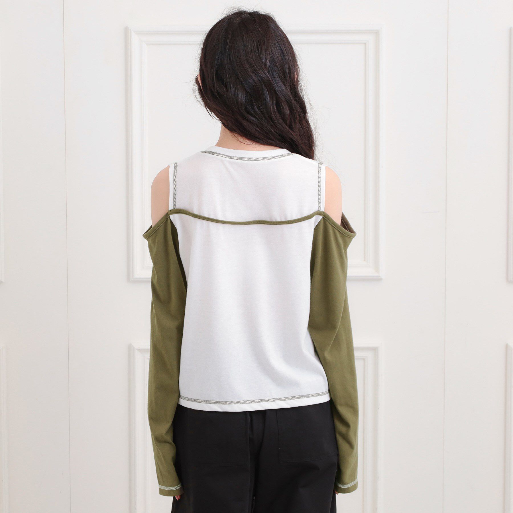 PINK-latte「レイヤード風肩あきロンT」|Tシャツ・カットソー|