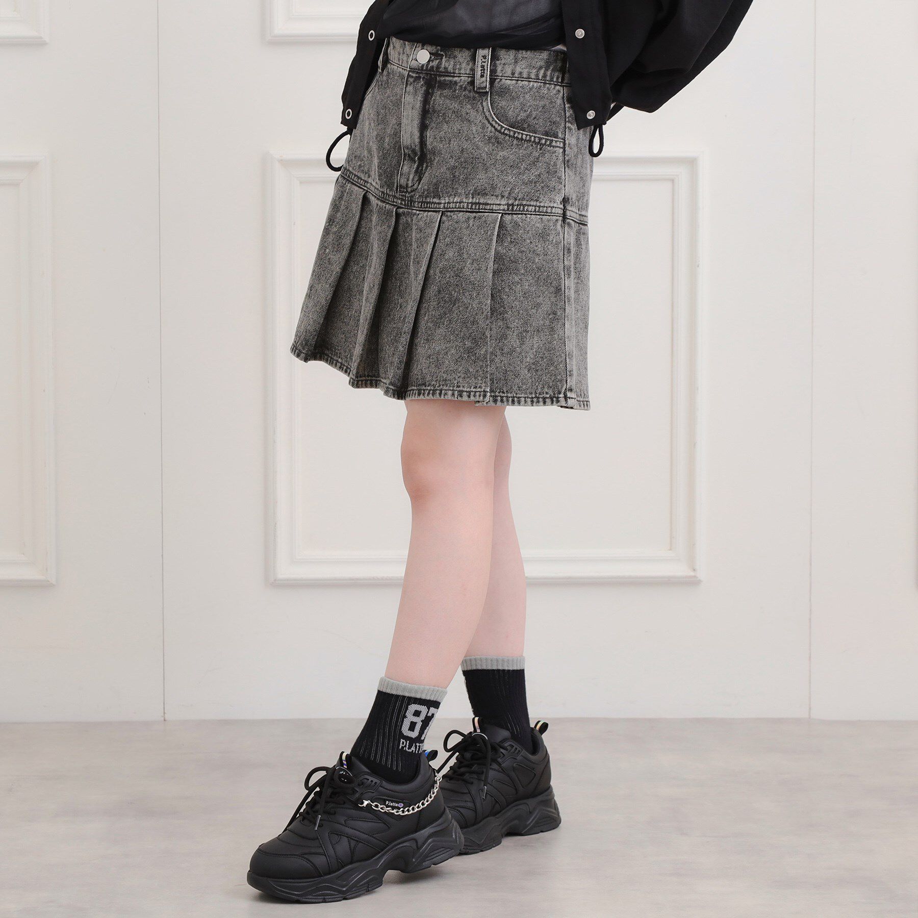 PINK-latte「デニム裾プリーツスカート」|スカート|