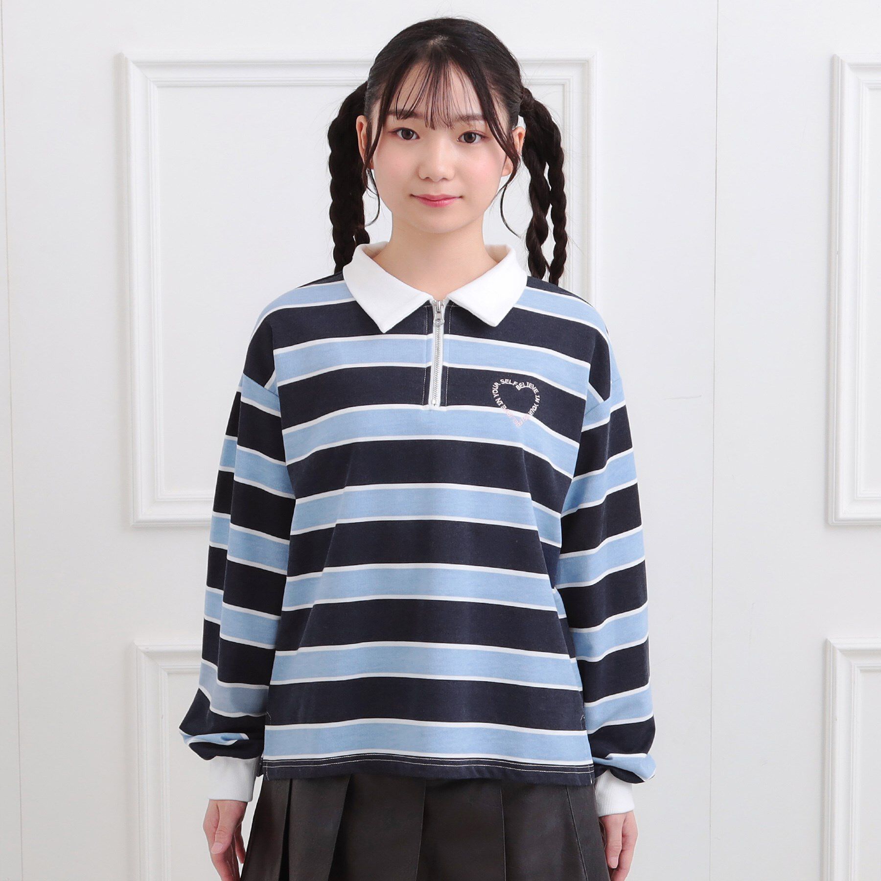 PINK-latte「衿付きビッグラガーシャツ」|ポロシャツ|