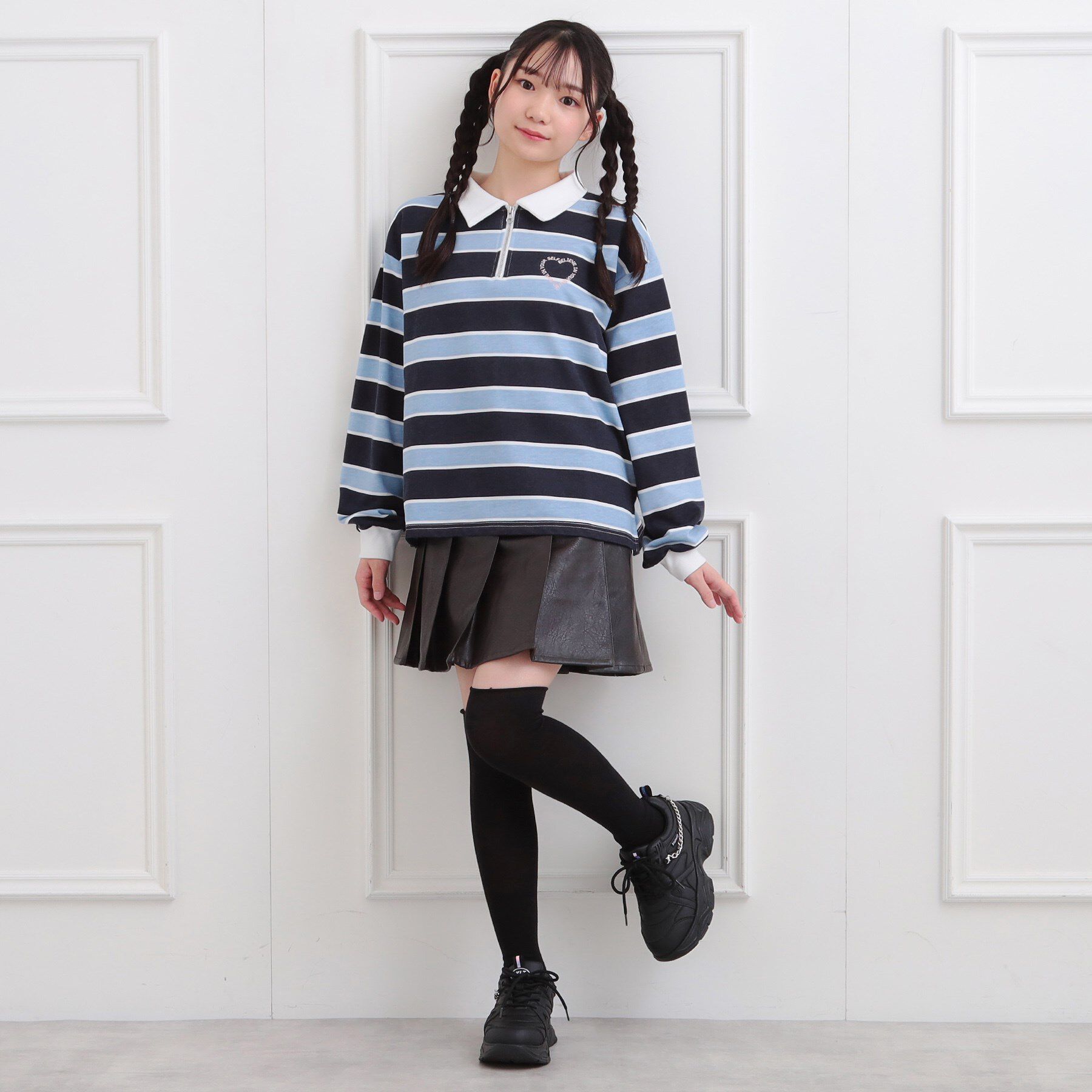 PINK-latte「衿付きビッグラガーシャツ」|ポロシャツ|