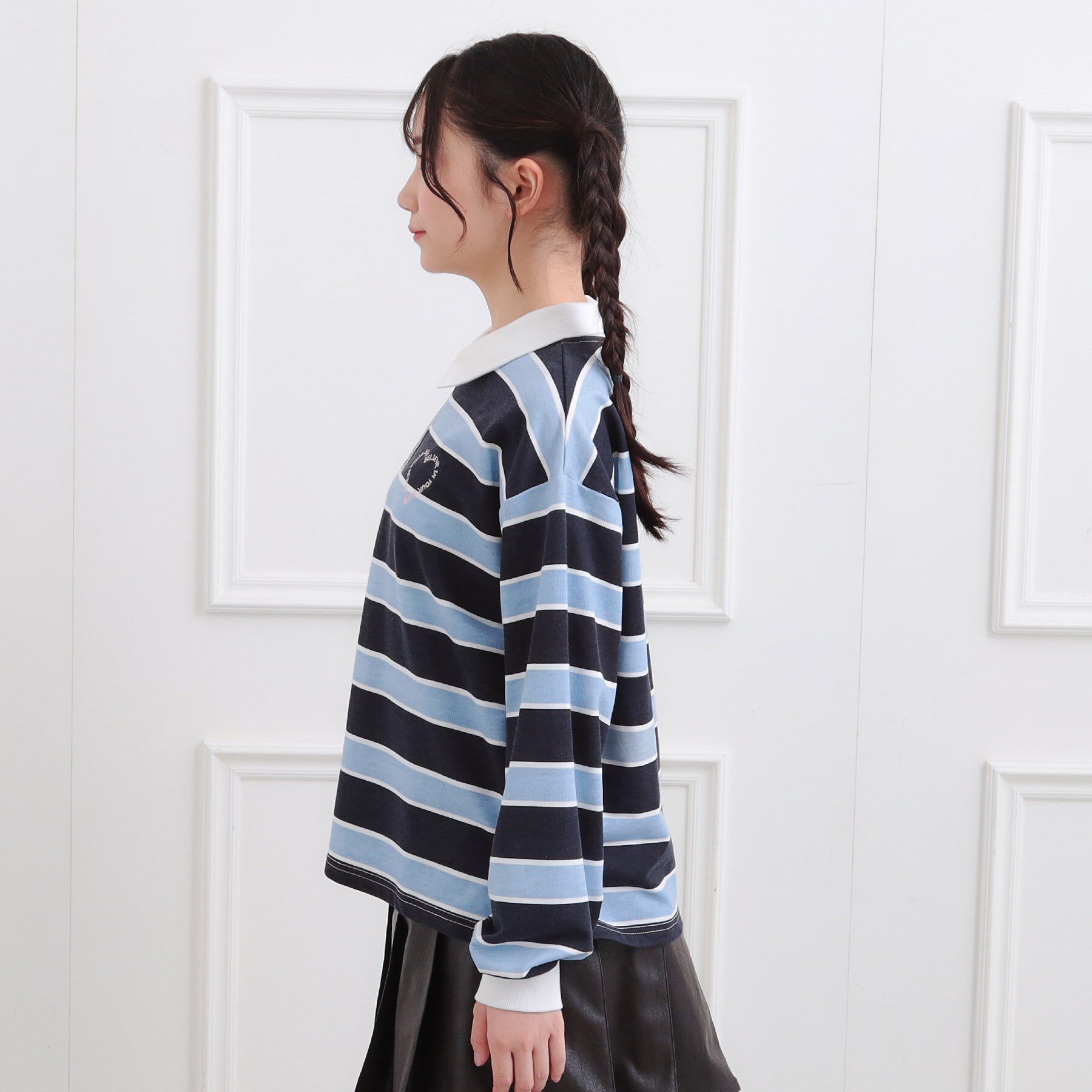 PINK-latte「衿付きビッグラガーシャツ」|ポロシャツ|