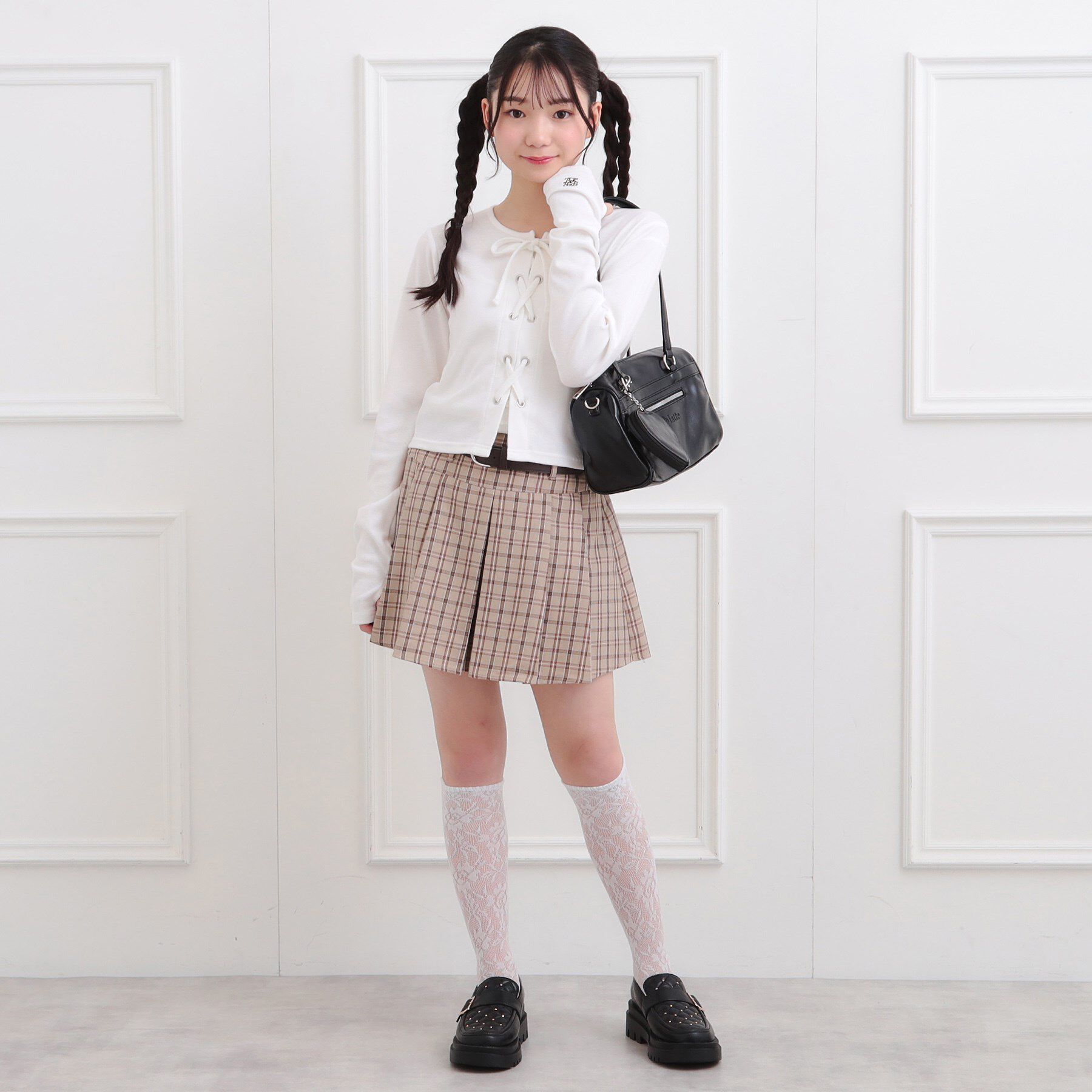 PINK-latte「レースアップテレコプルオーバー」|Tシャツ・カットソー|