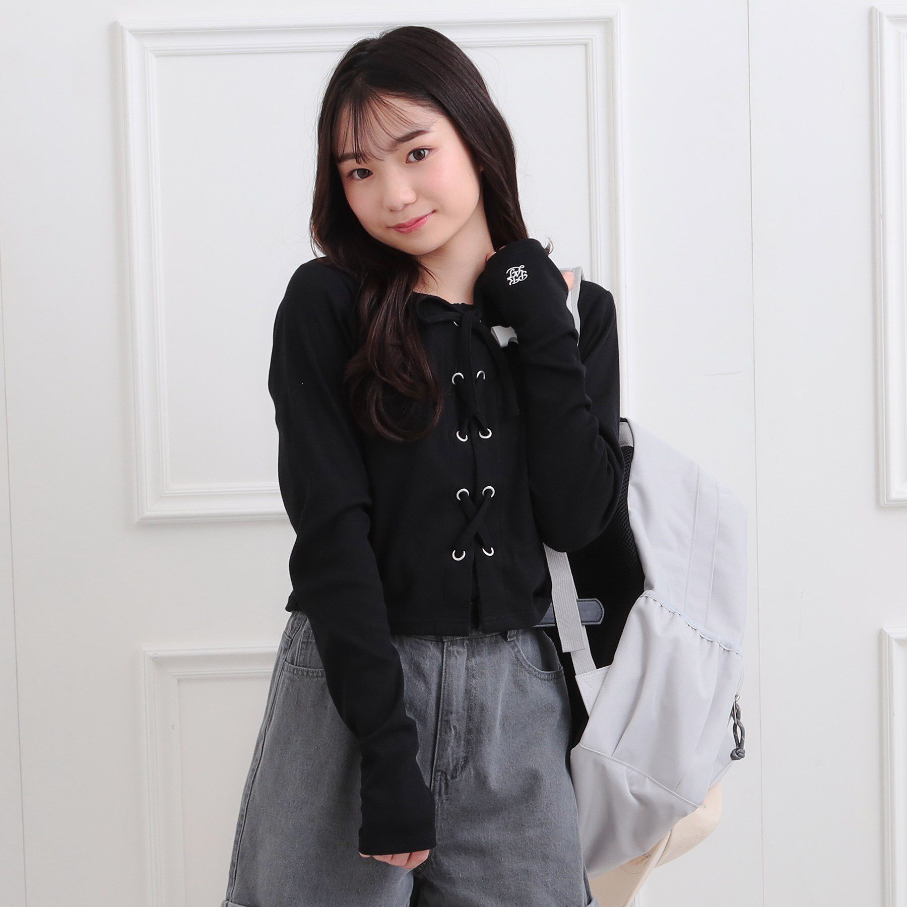 PINK-latte「レースアップテレコプルオーバー」|Tシャツ・カットソー|