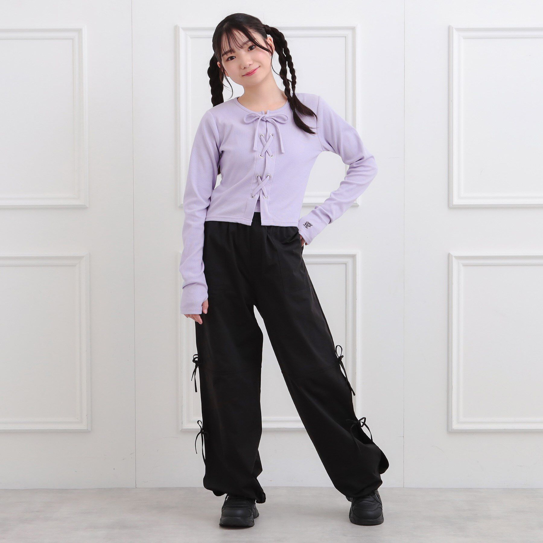 PINK-latte「レースアップテレコプルオーバー」|Tシャツ・カットソー|