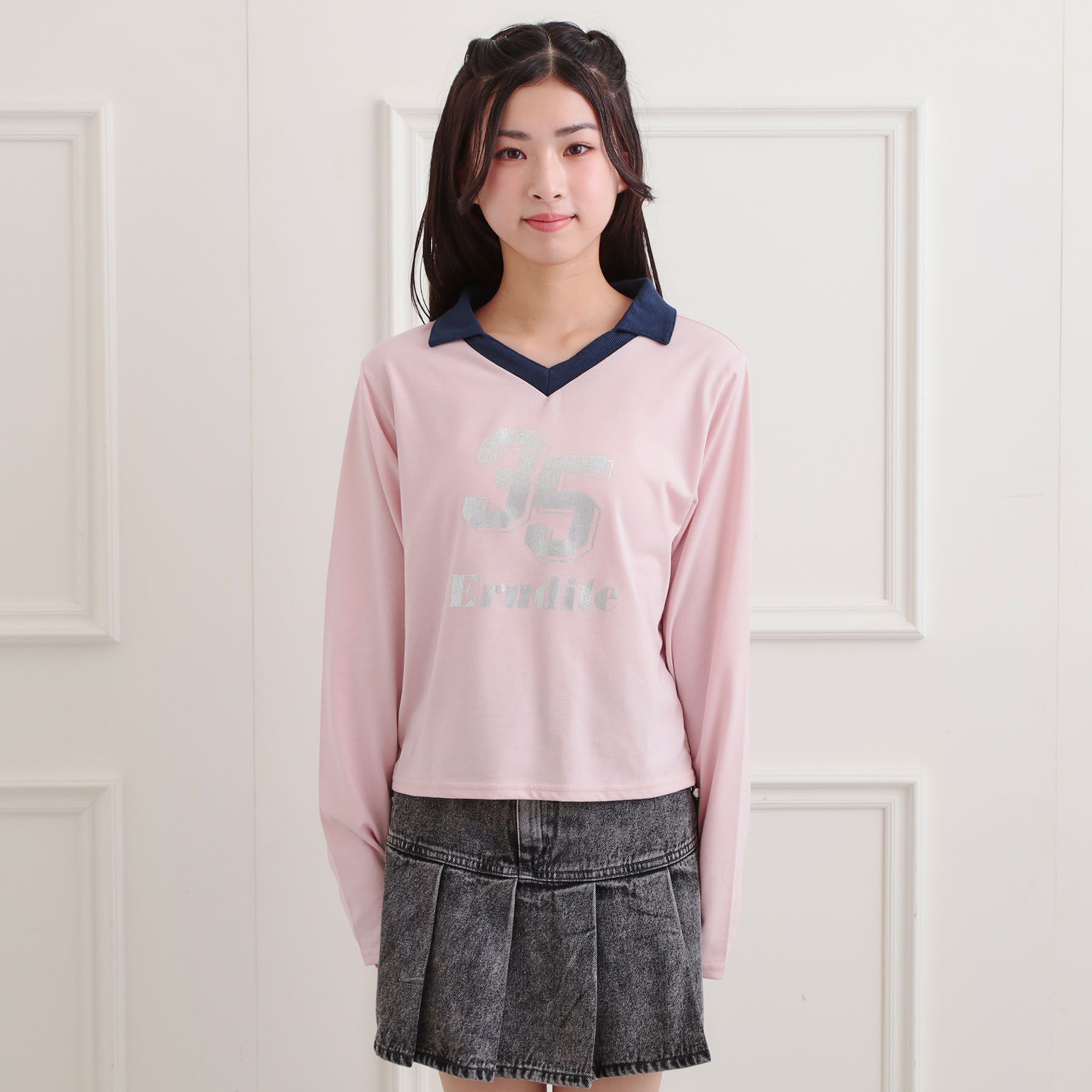 PINK-latte「衿付き箔ナンバーロンT」|Tシャツ・カットソー|
