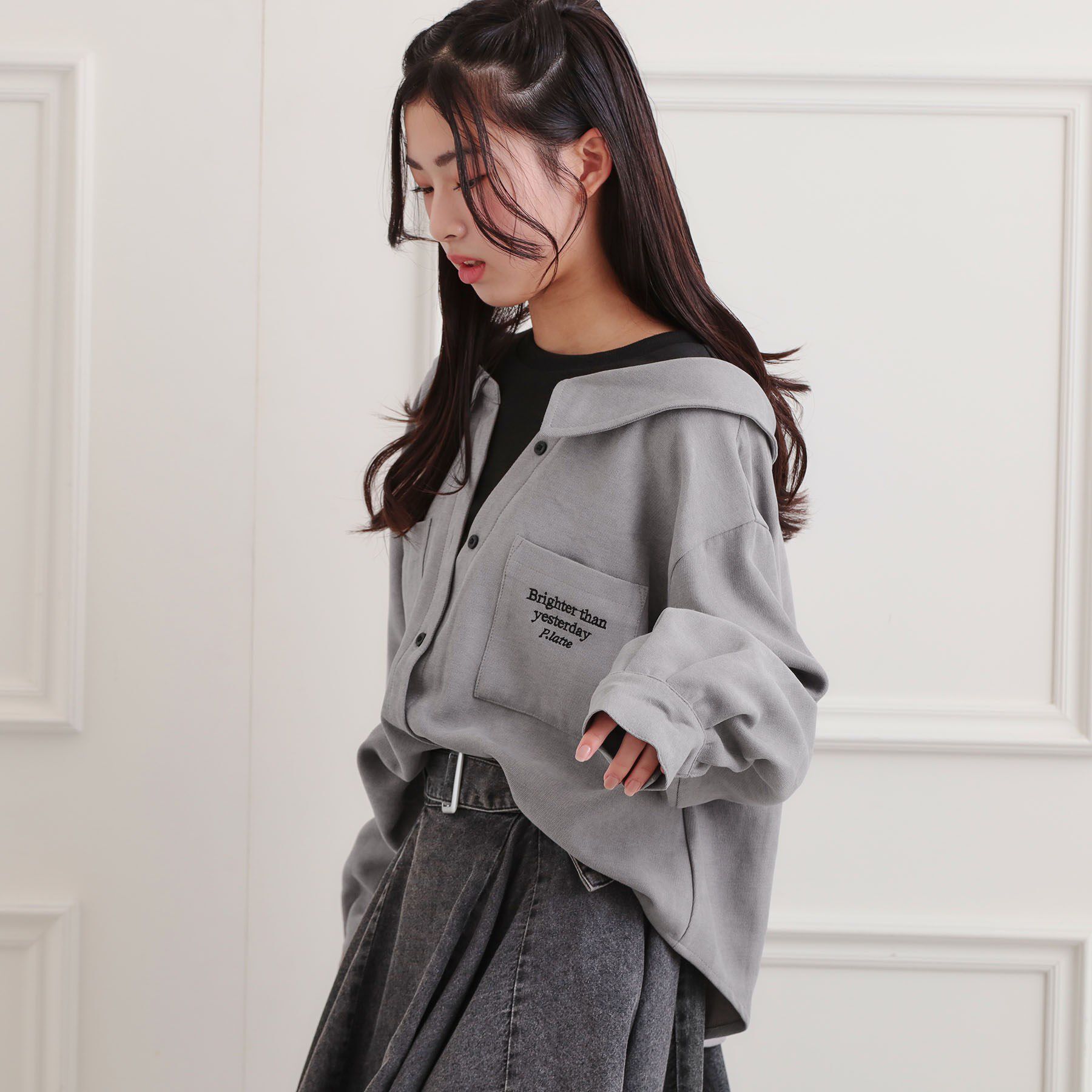 PINK-latte「シャツドッキング長袖プルオーバー」|Tシャツ・カットソー|