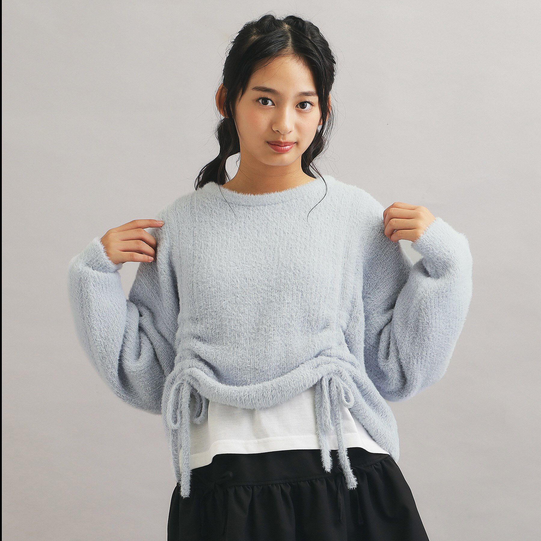 PINK-latte「【セットアイテム】ドロスト＋ロンTセットプルオーバー」|ニット・セーター|ブルー(091)