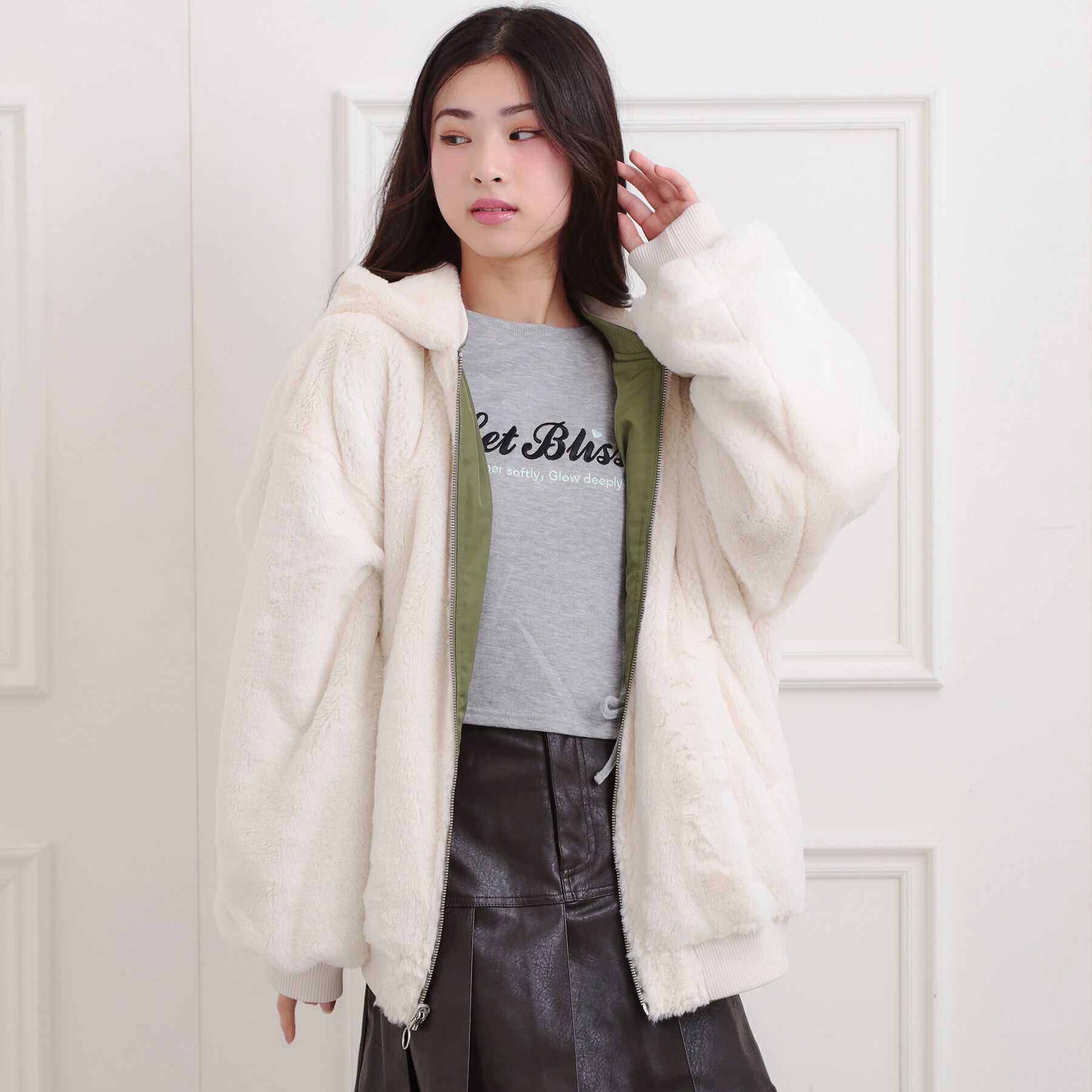 PINK-latte「リバーシブルフェイクファーブルゾン」|ブルゾン・スタジャン|