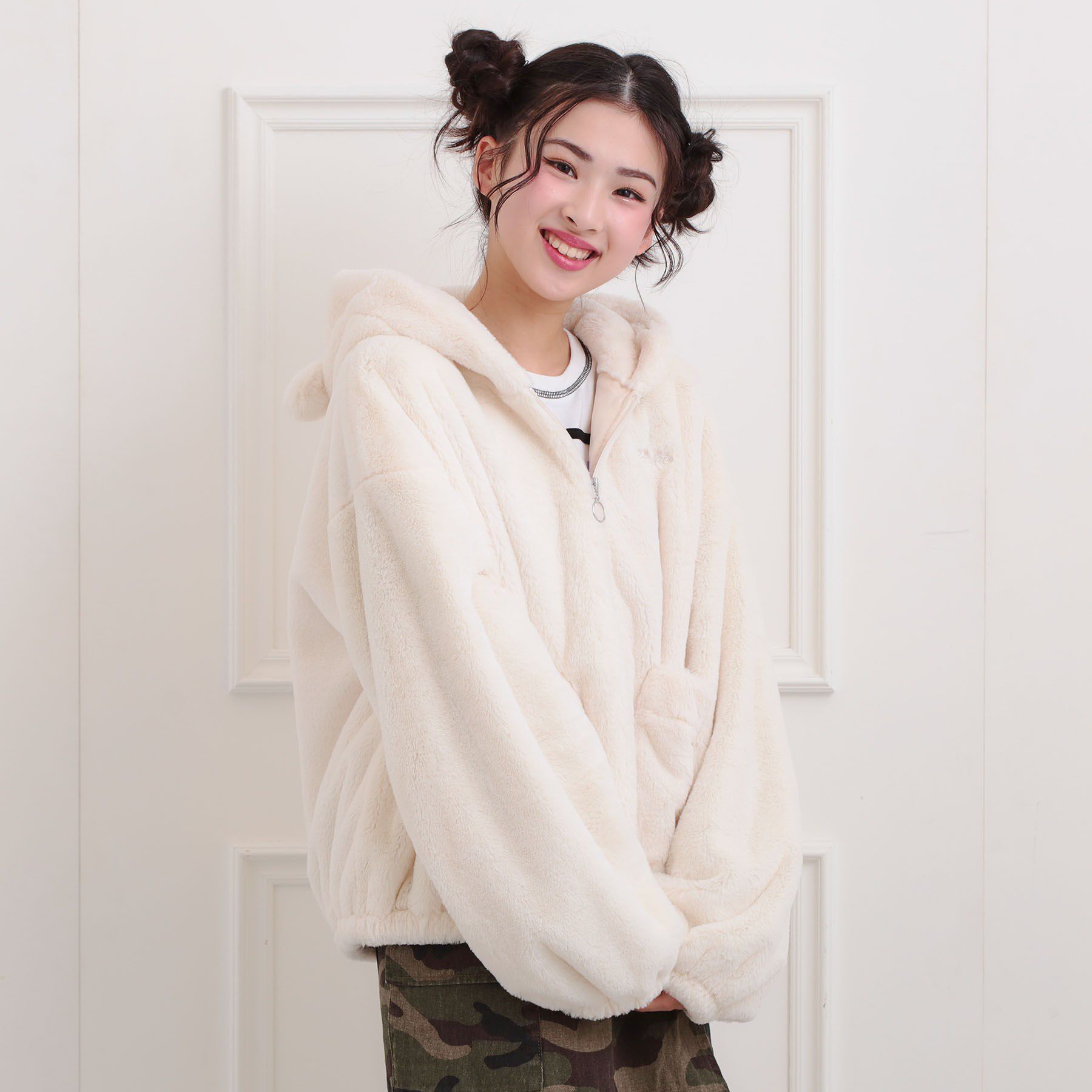 PINK-latte「耳付きフェイクファーブルゾン」|ブルゾン・スタジャン|