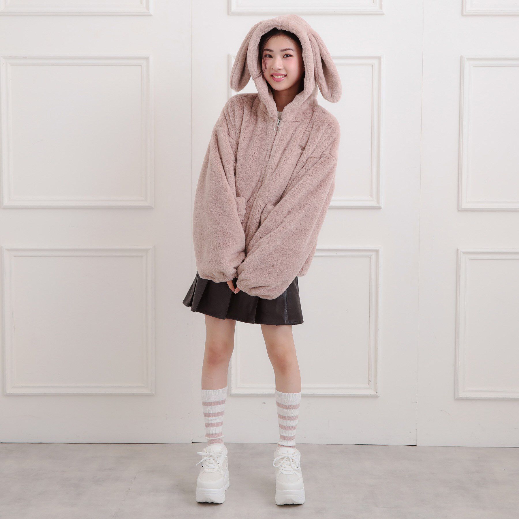 PINK-latte「耳付きフェイクファーブルゾン」|ブルゾン・スタジャン|