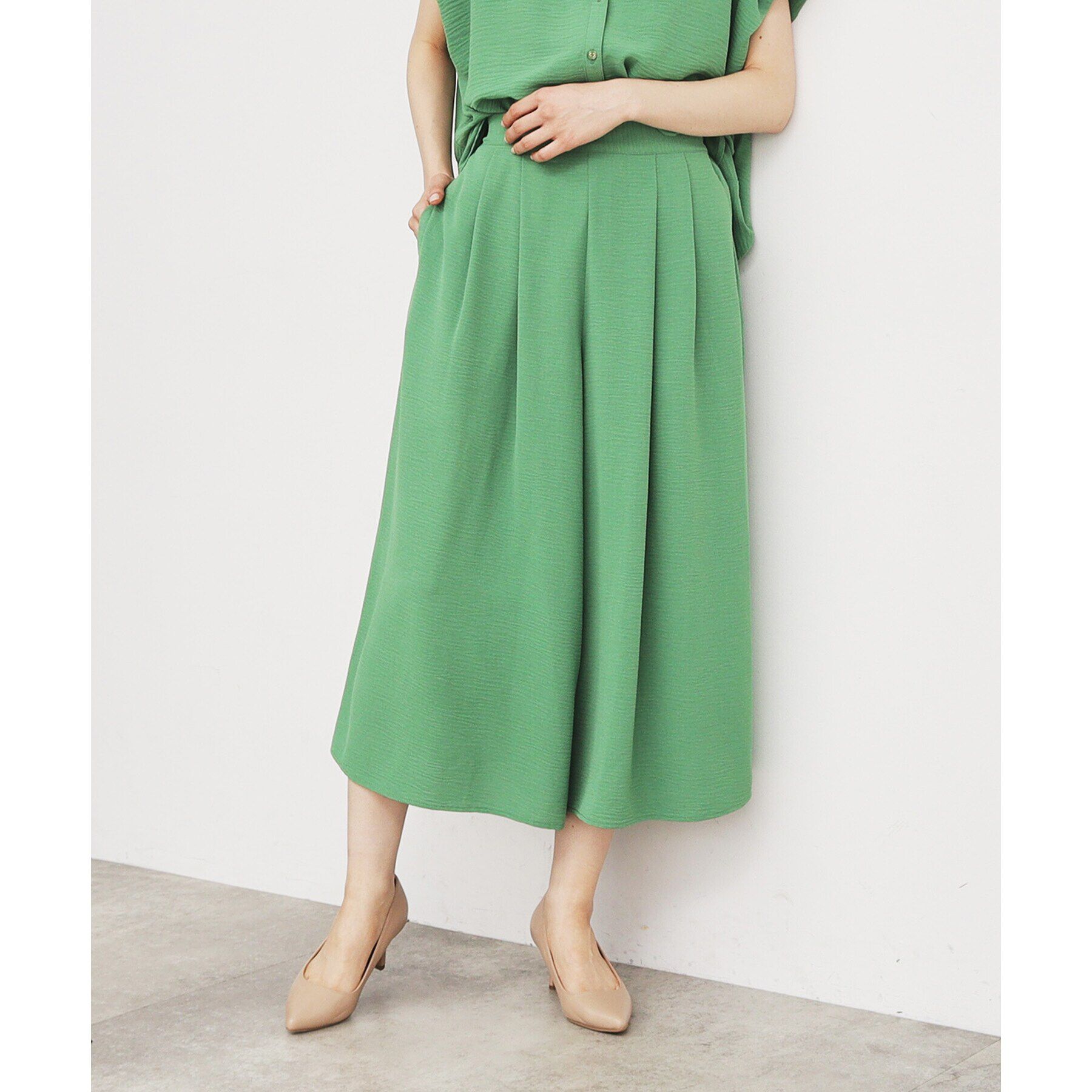 THE SHOP TK「【涼しい！/シワになりにくい/吸水速乾/洗える】フレアスカートパンツ」|その他|グリーン(022)