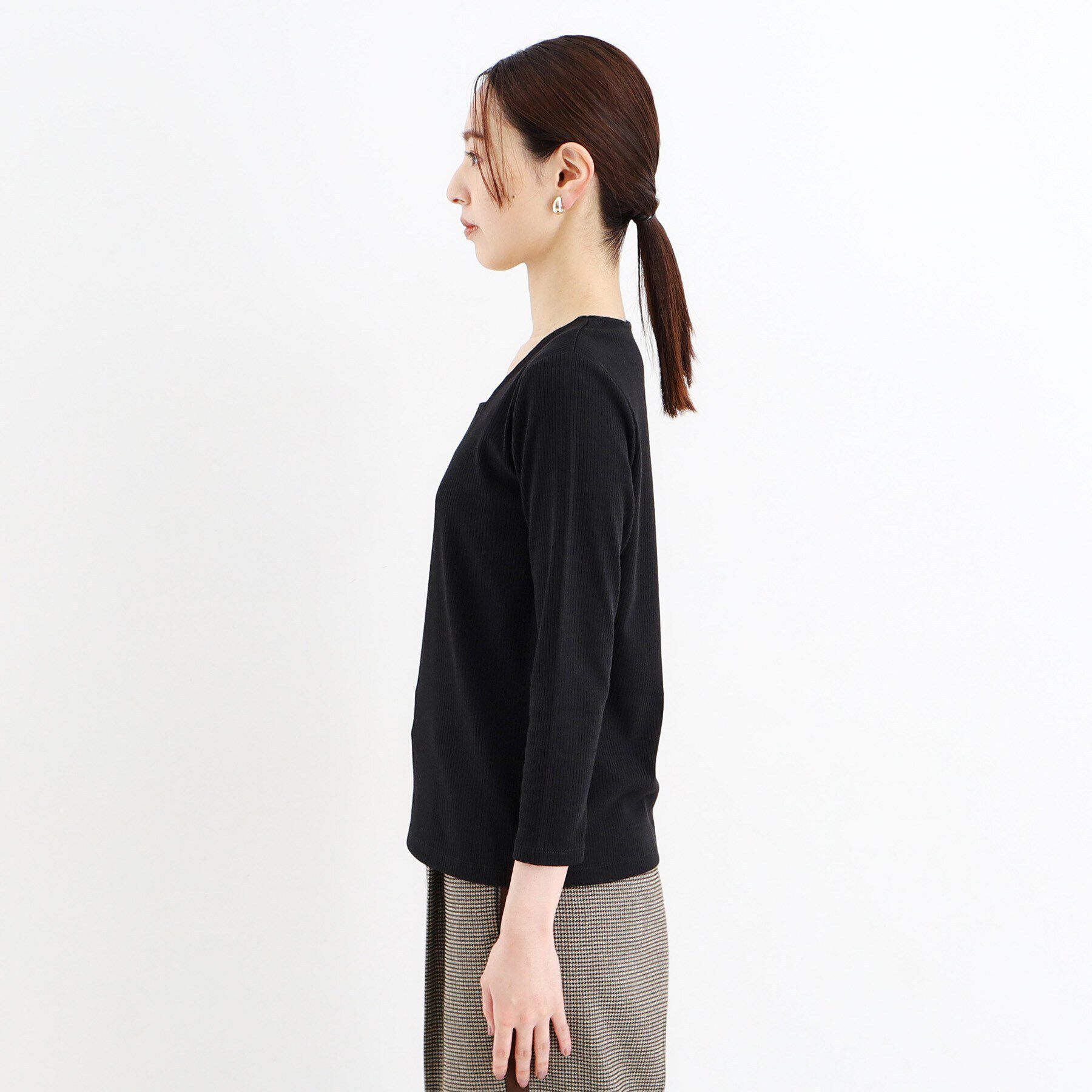 THE SHOP TK「スクエアリブネック9分袖プルオーバー」|ニット・セーター|
