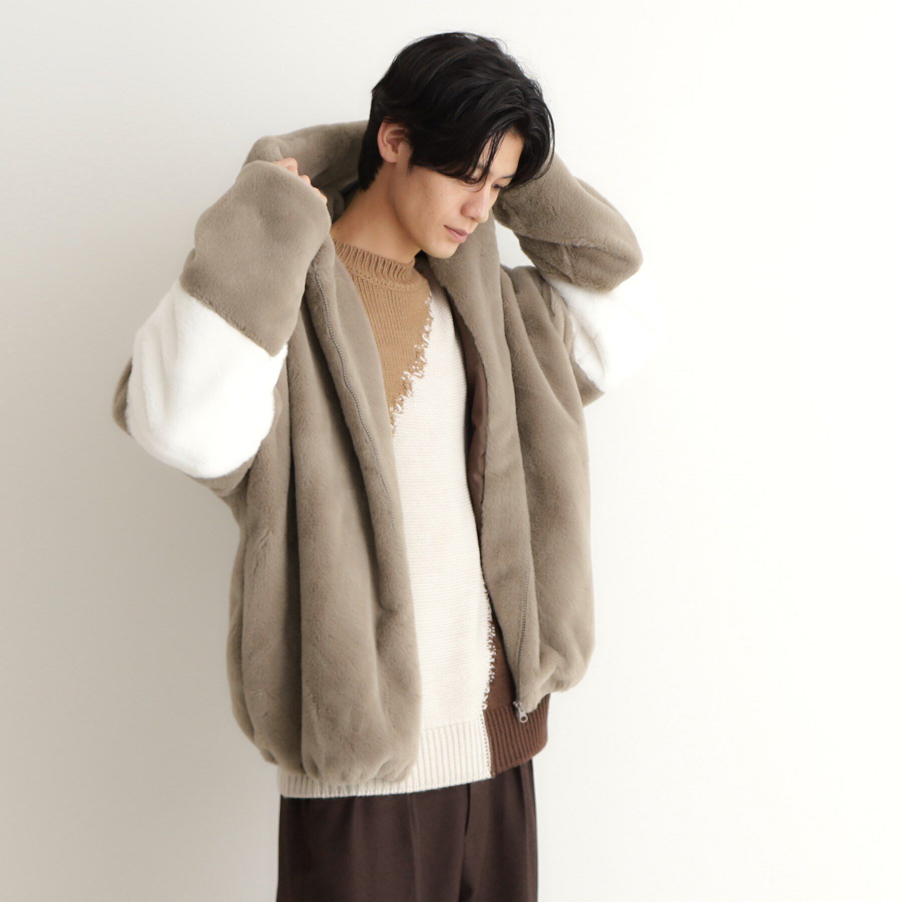 THE SHOP TK「フードフェイクファーブルゾン ユニセックス」|ブルゾン・スタジャン|