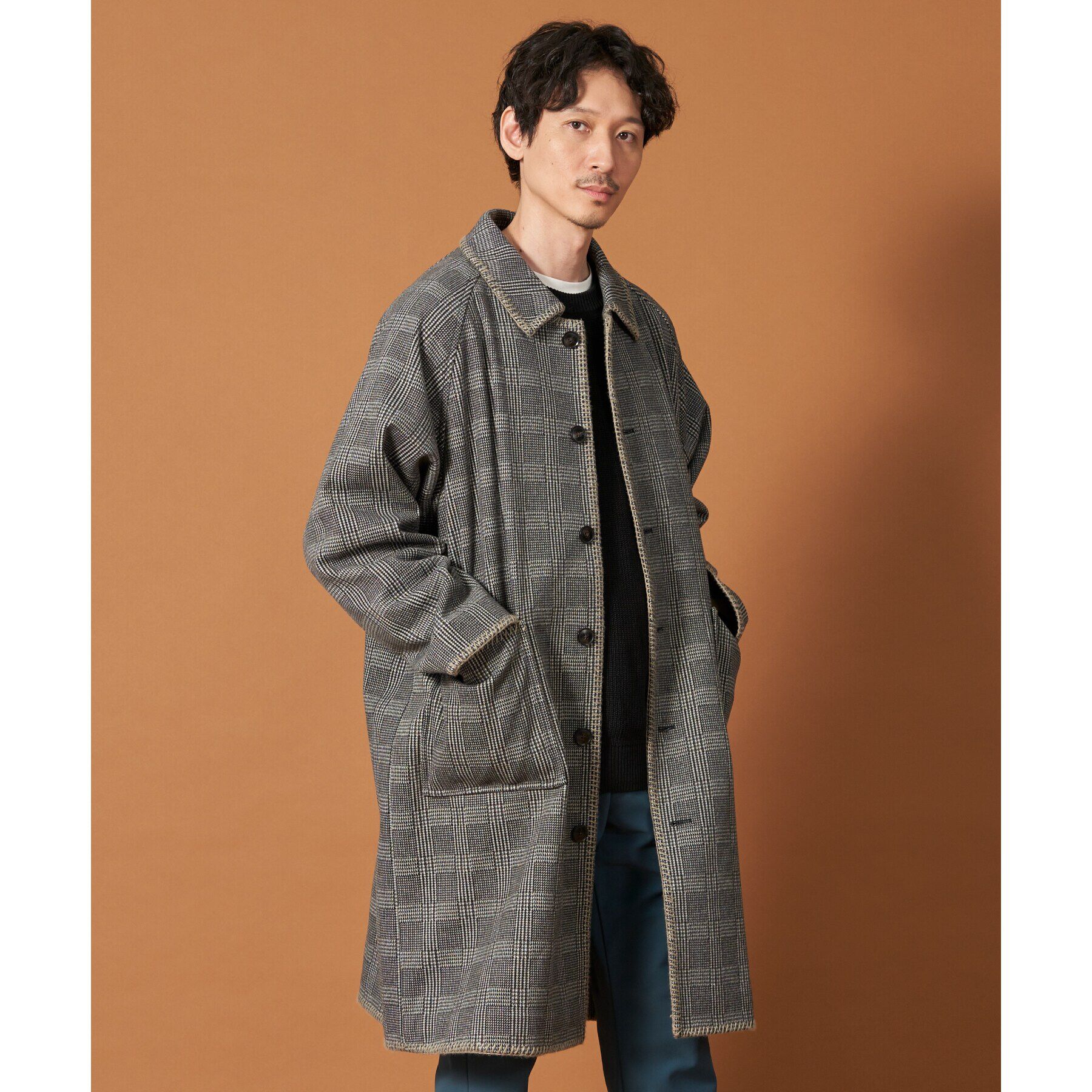 THE SHOP TK「ウーリックステッチデザインコート ビッグシルエット／洗える／イージーケア」|ステンカラーコート|チャコールグレー(2