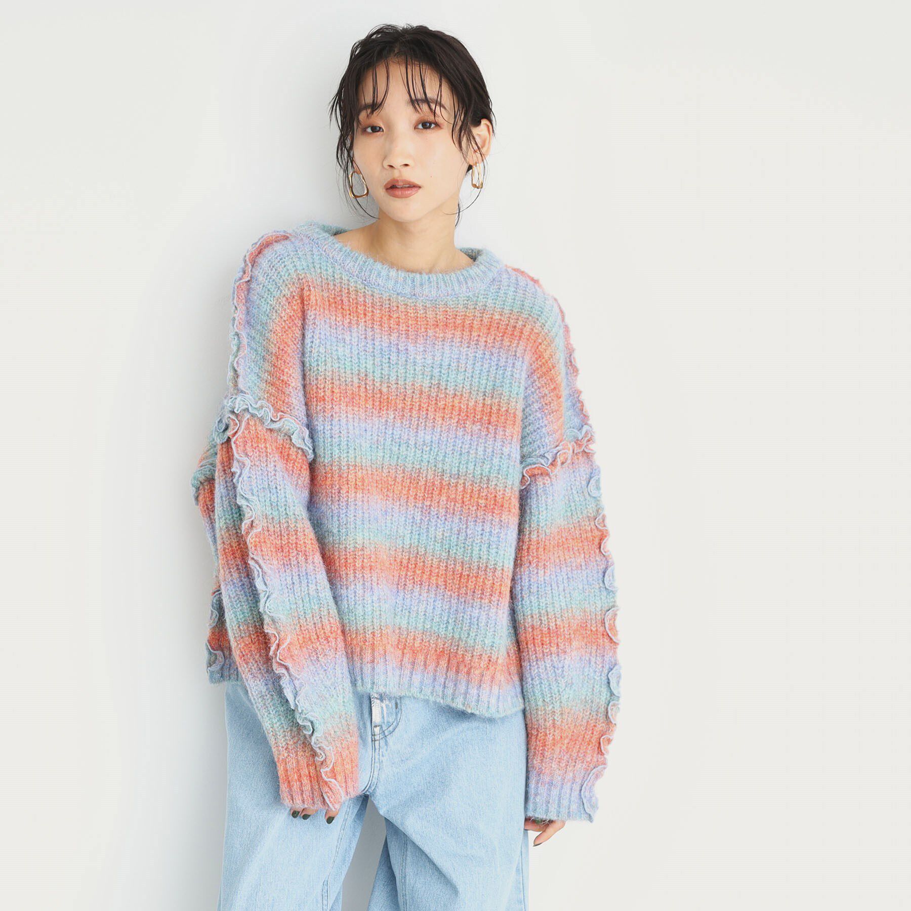 THE SHOP TK「袖フリルグラデーション【洗えるニット】」|ニット・セーター|