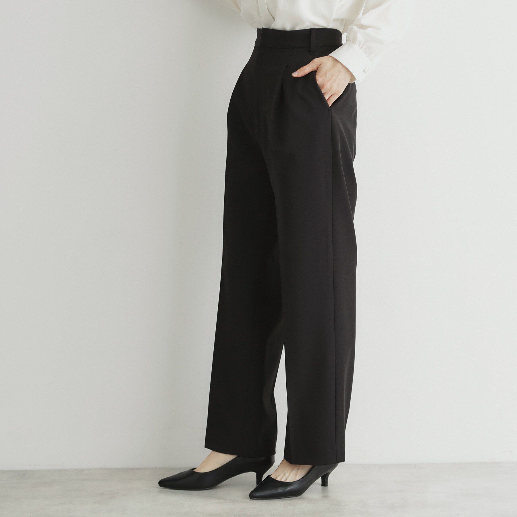 THE SHOP TK「【汚れ防止／シワになりにくい／セレモニー／通勤】ダブルクロスワイドパンツ／洗える／サスティナブル」|その他|ブラック(019)