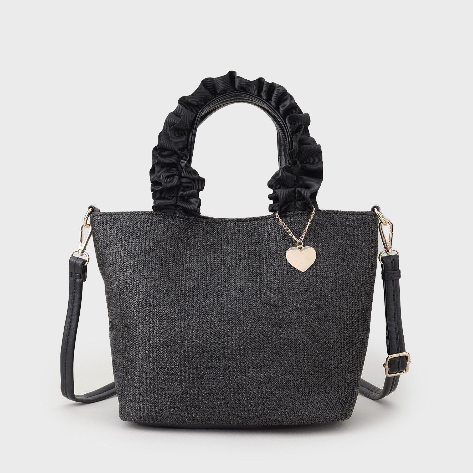 THE SHOP TK「雑材フリルハンドバッグ」|トートバッグ|ブラック(519)