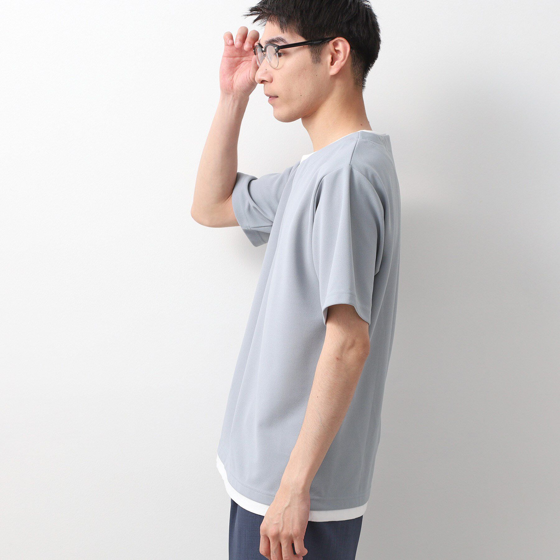 THE SHOP TK「ツイルキーネック半袖Tシャツ 【接触冷感/洗濯機OK】」|Tシャツ・カットソー|