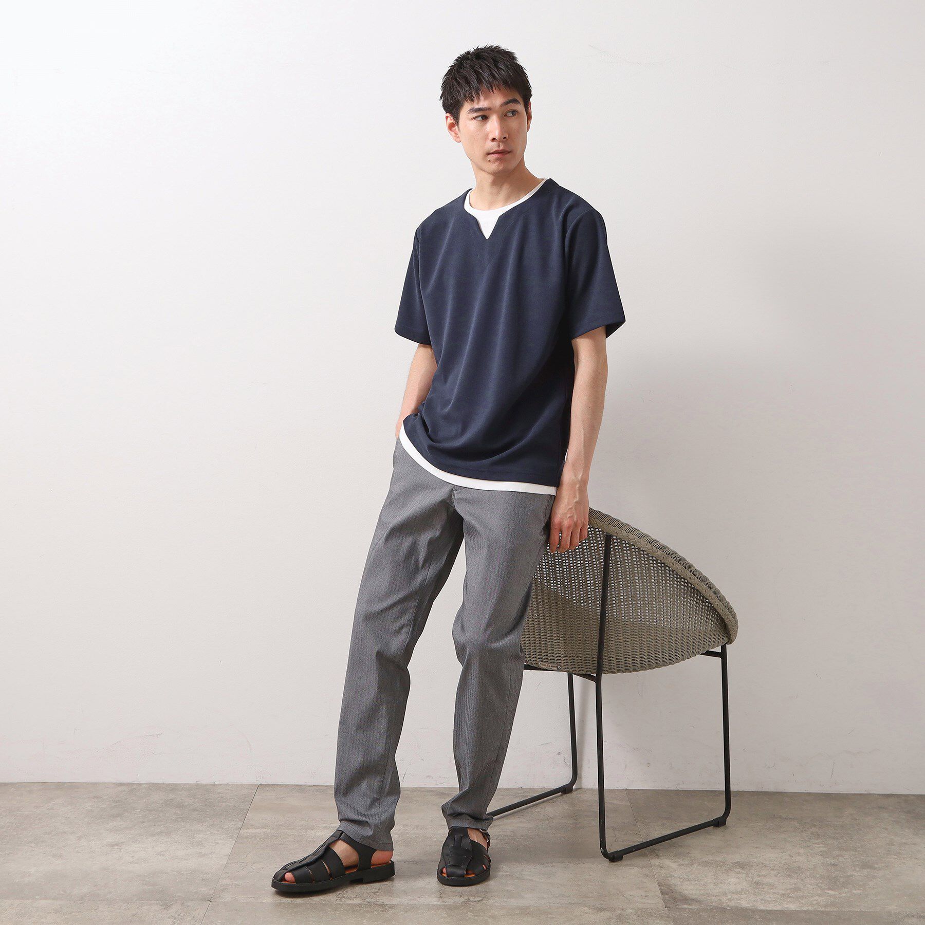 THE SHOP TK「ツイルキーネック半袖Tシャツ 【接触冷感/洗濯機OK】」|Tシャツ・カットソー|