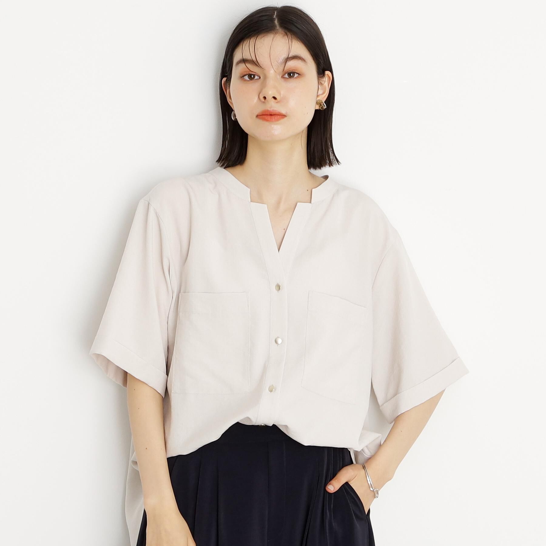 THE SHOP TK「【秋色入荷/インしなくても決まる】ダブルポケット5分袖シャツ/体型カバー／洗濯機OK」|シャツ・ブラウス|