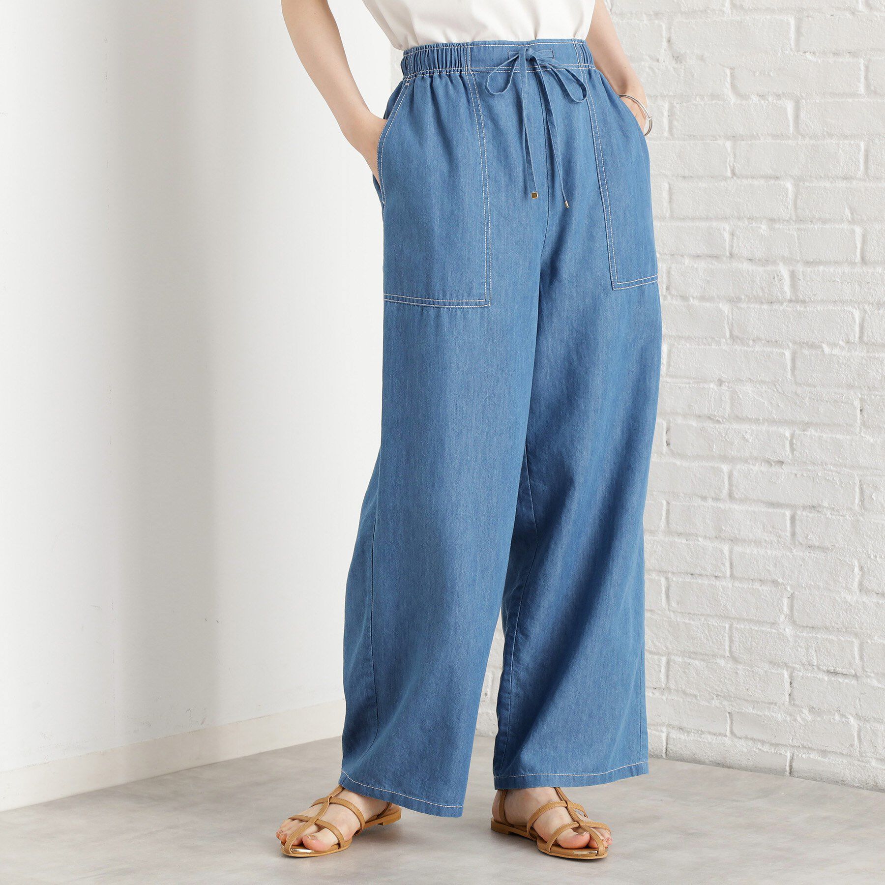 THE SHOP TK「デニムイージーワイドパンツ【洗える】」|その他|ブルー(091)