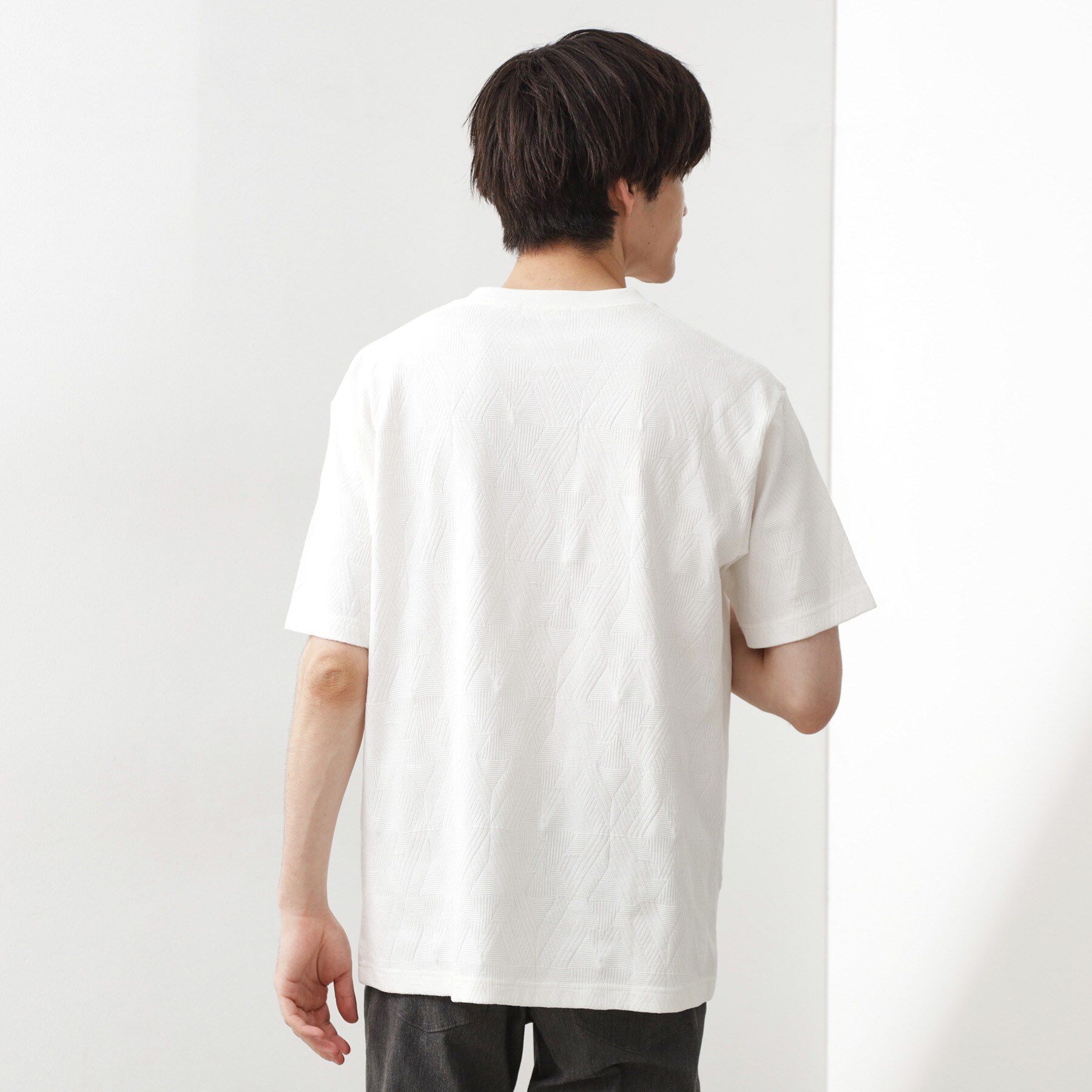 THE SHOP TK「パターンジャカード半袖Tシャツ【洗濯機OK】」|Tシャツ・カットソー|