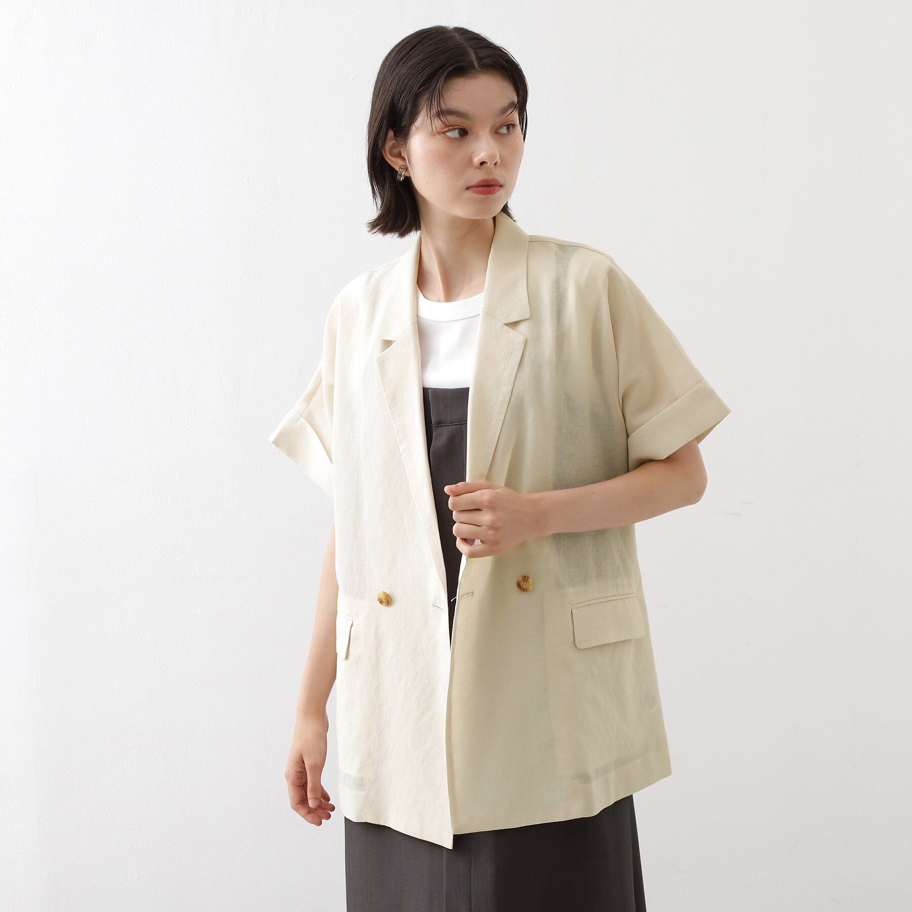 THE SHOP TK「半袖シアージャケット【洗える】」|テーラードジャケット|アイボリー(004)