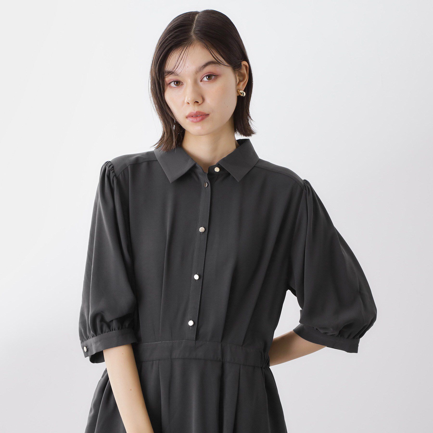 THE SHOP TK「5分袖シャツワンピース【防シワ/吸水速乾/UVケア/洗濯機OK】」|ワンピース|