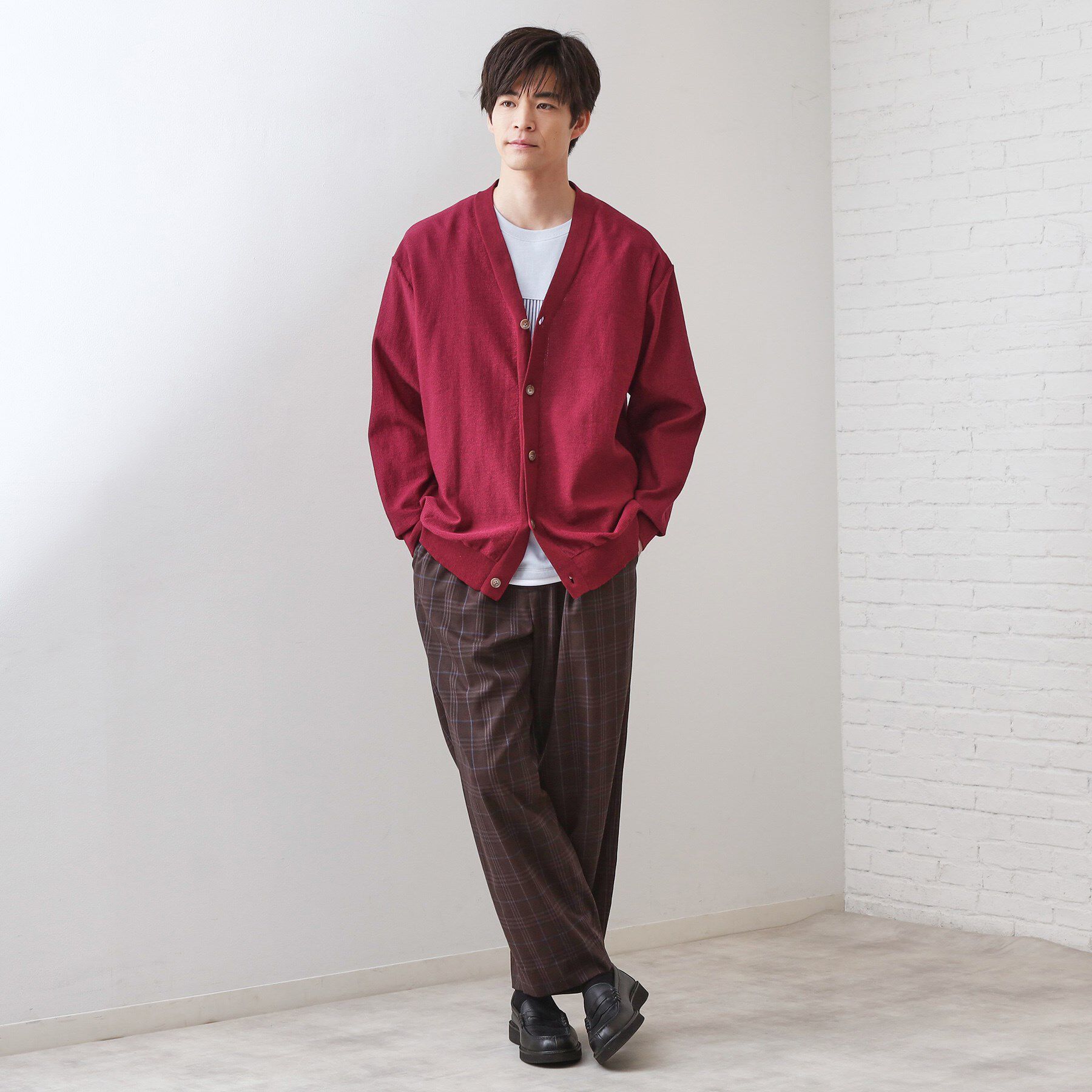 THE SHOP TK「【季節の変わり目に活躍】ニットカーディガン 選べる2デザイン(柄&無地)/洗濯機OK」|カーディガン|