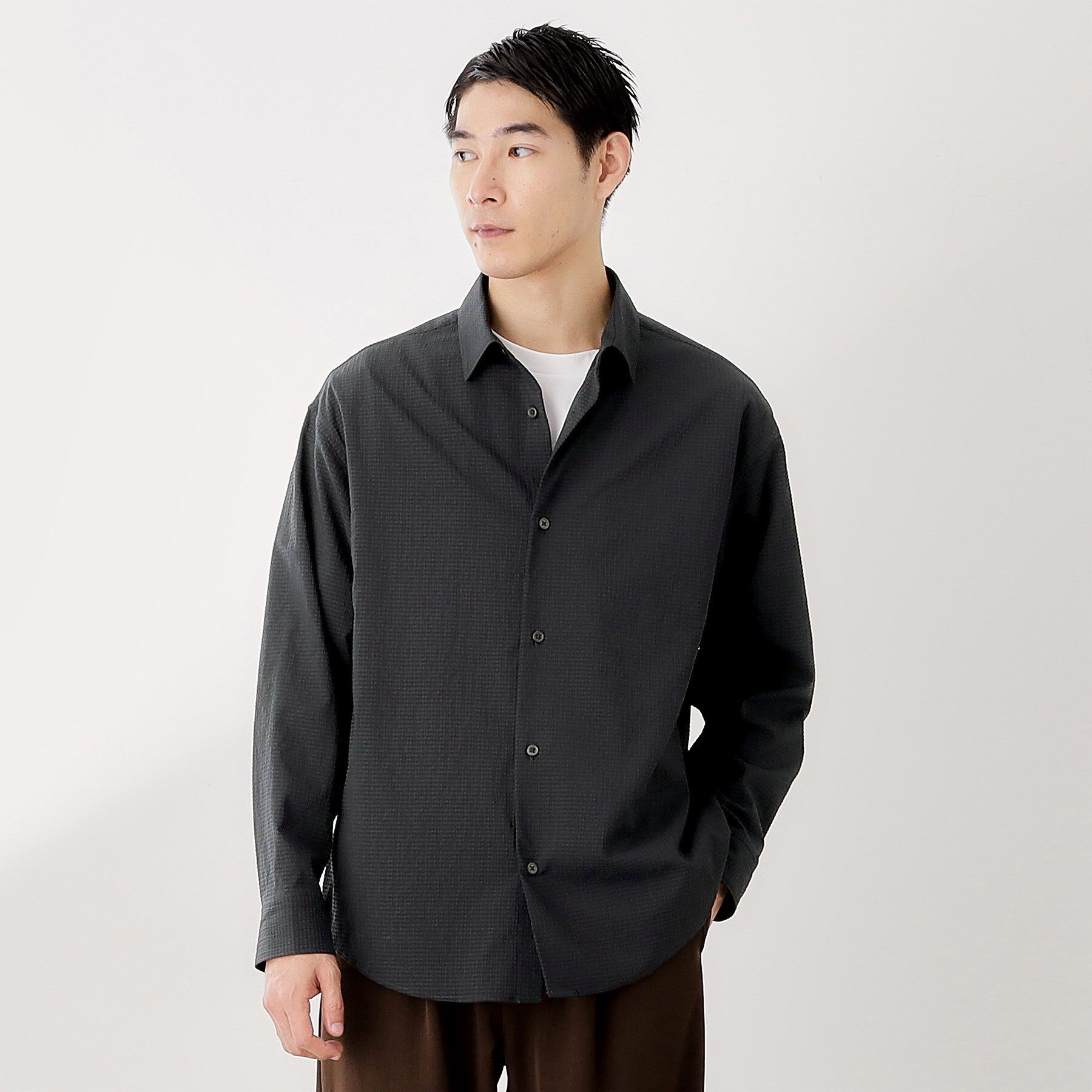 THE SHOP TK「シアサッカー長袖シャツ　【軽量/吸水速乾／イージーケア／洗濯機OK】」|シャツ・ブラウス|ブルーグリーン(09