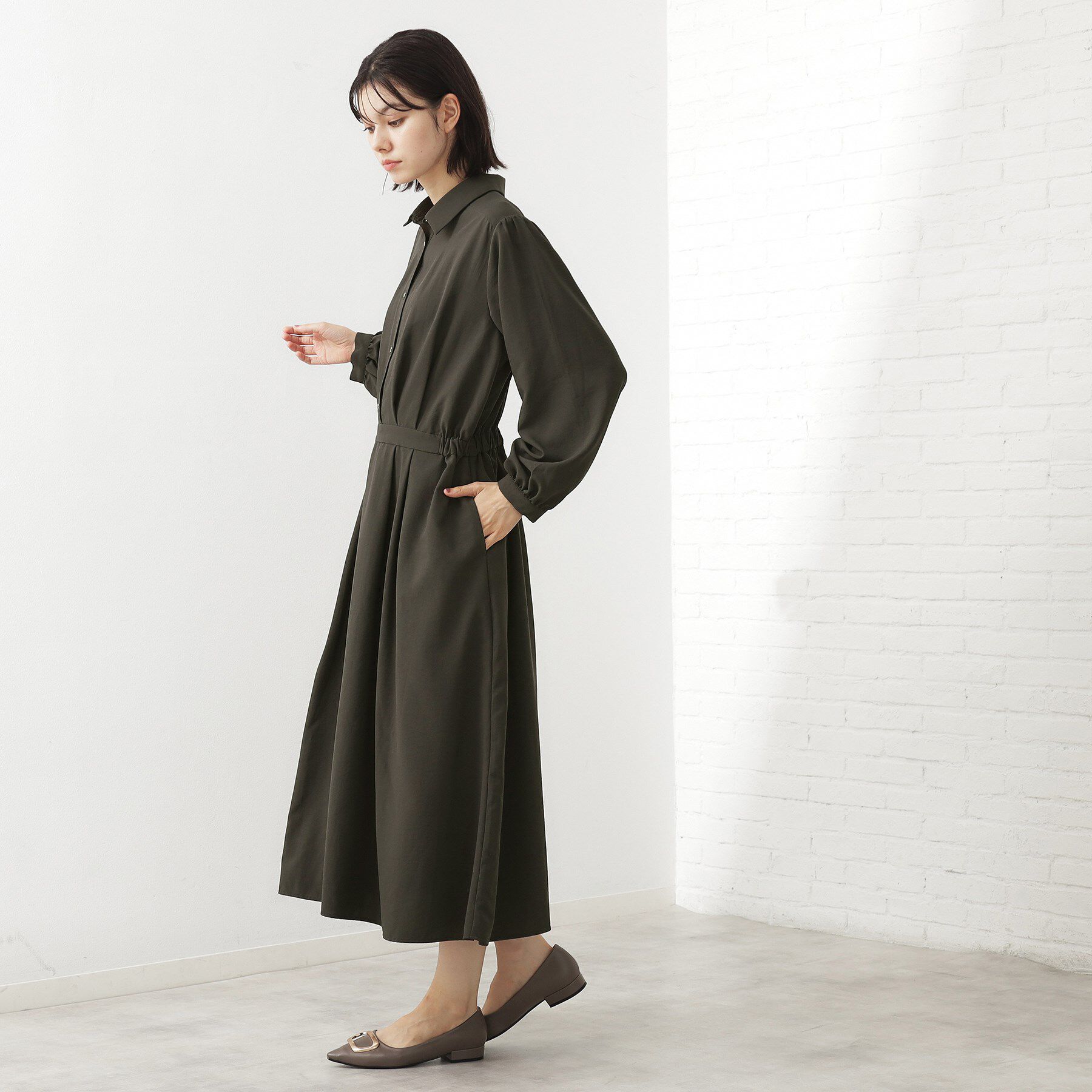 THE SHOP TK「【春まで着られる】フィット＆フレア長袖ワンピース」|ワンピース|