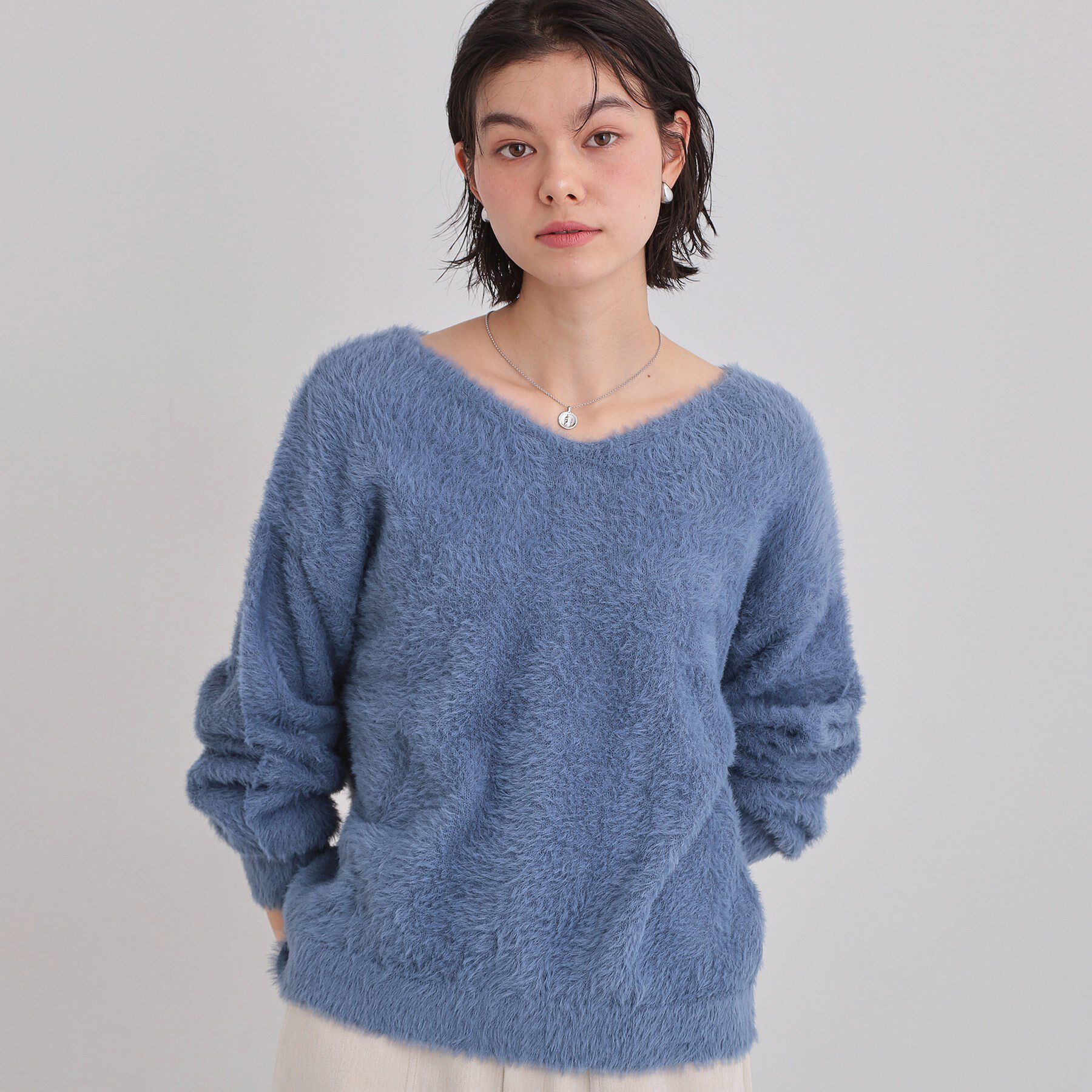 THE SHOP TK「【選べる7色/華やかで柔らか】ふわふわフェザーニット/洗える・前後2WAY」|ニット・セーター|ブルー(092)