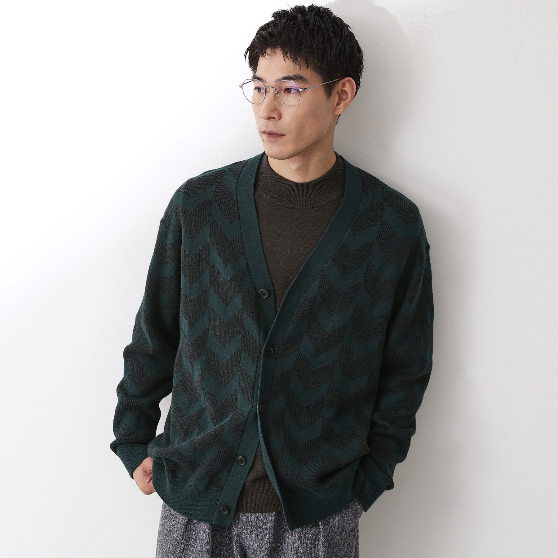 THE SHOP TK「ヘリンボンニットカーディガン」|カーディガン|ブルーグリーン(09