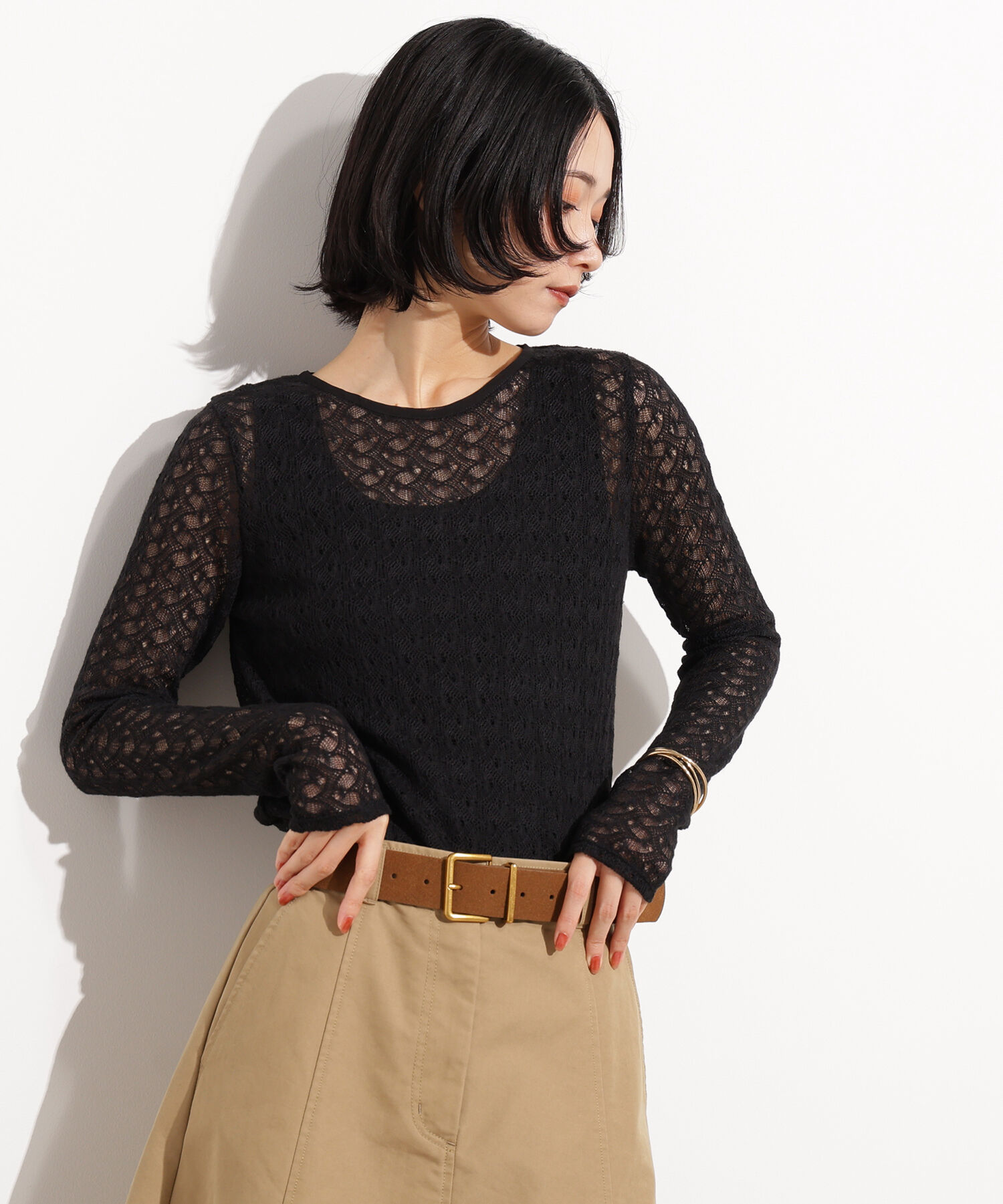  「クルーネックレースカットソー」|Tシャツ・カットソー|