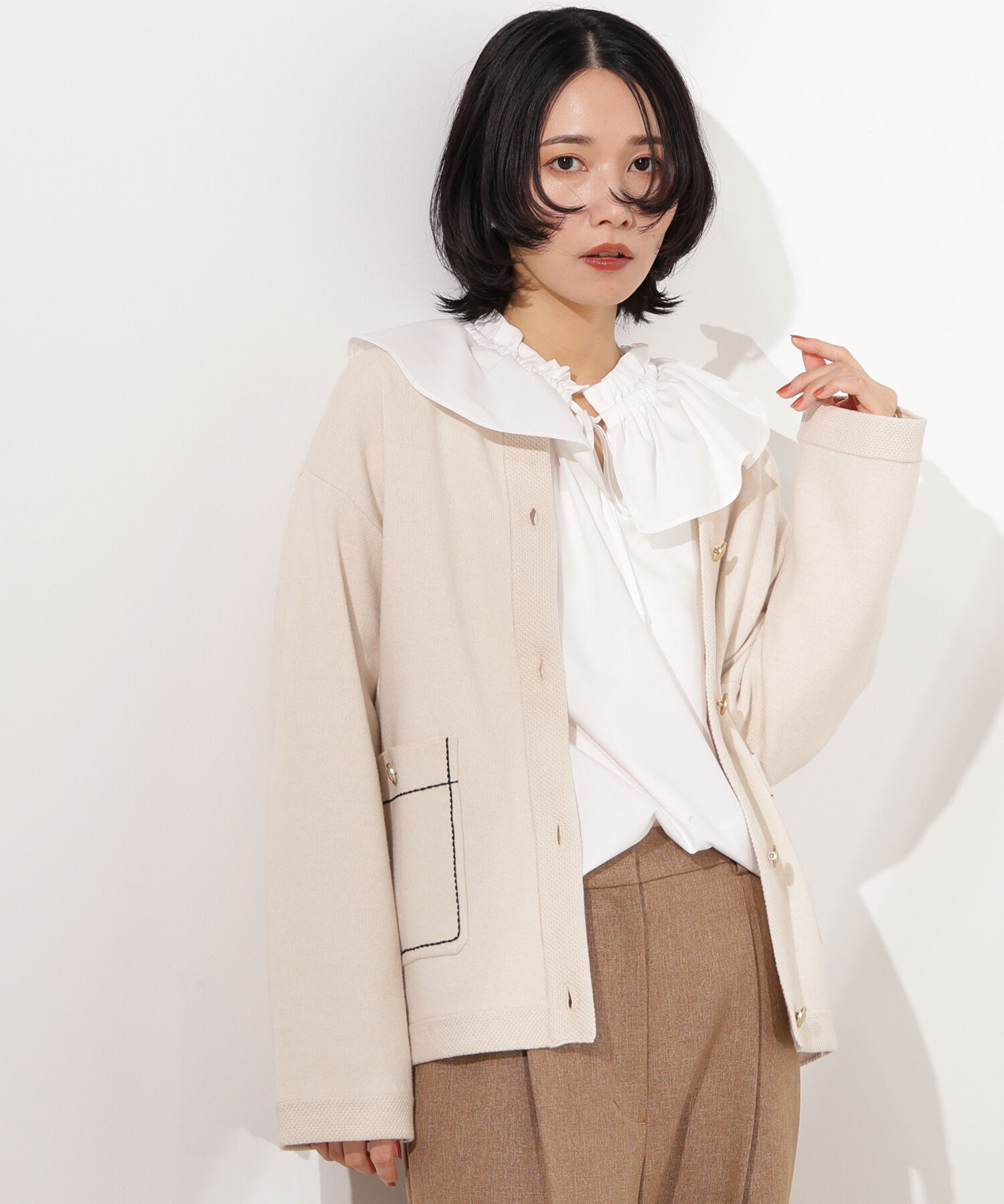  「ダブルフリルネックブラウス」|シャツ・ブラウス|