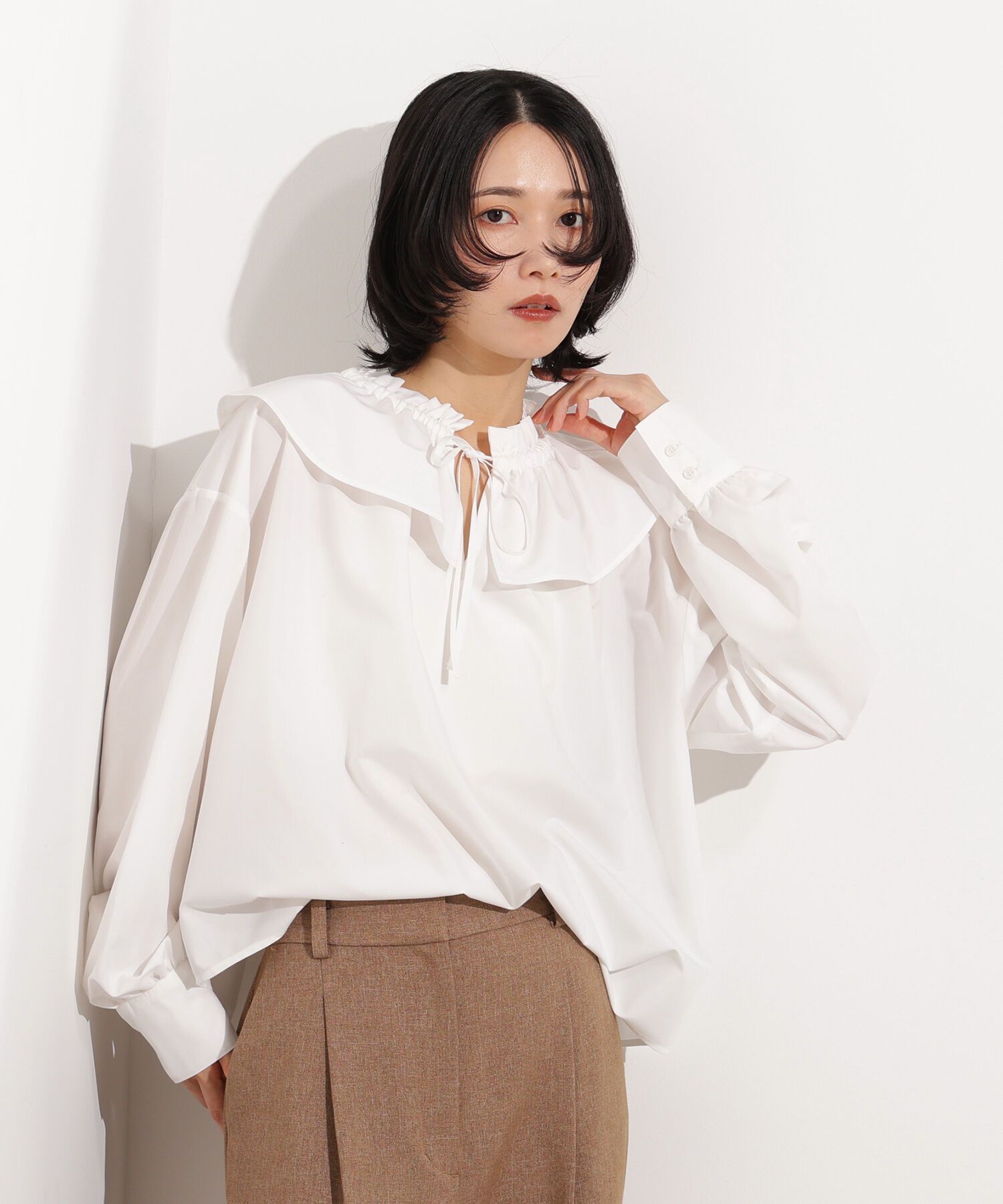  「ダブルフリルネックブラウス」|シャツ・ブラウス|