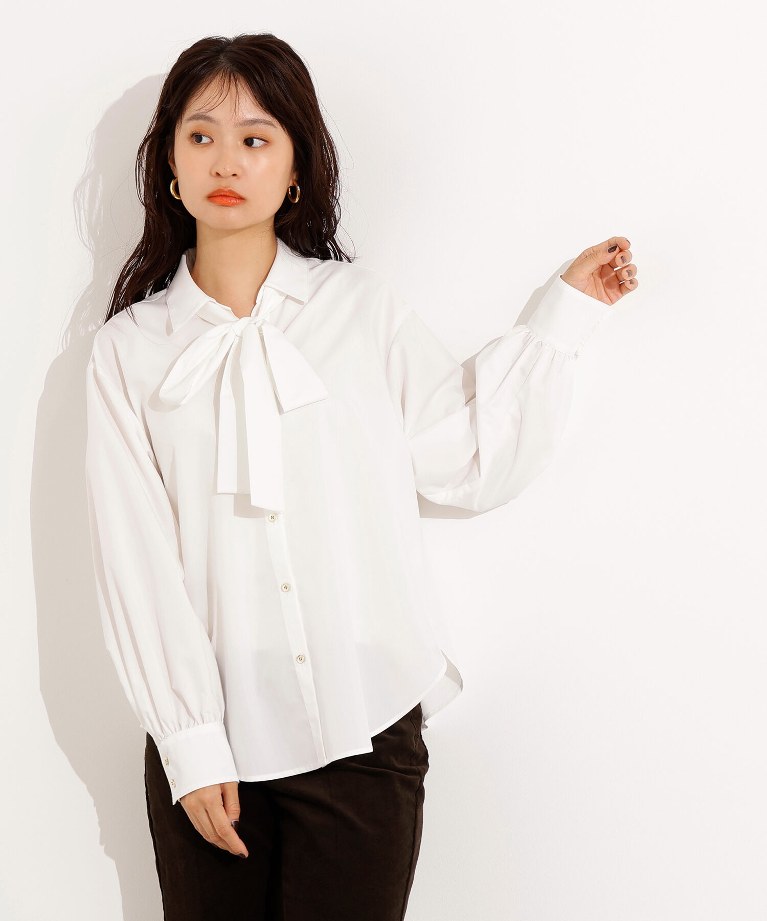  「ゴールドボタン2wayリボンブラウス」|シャツ・ブラウス|