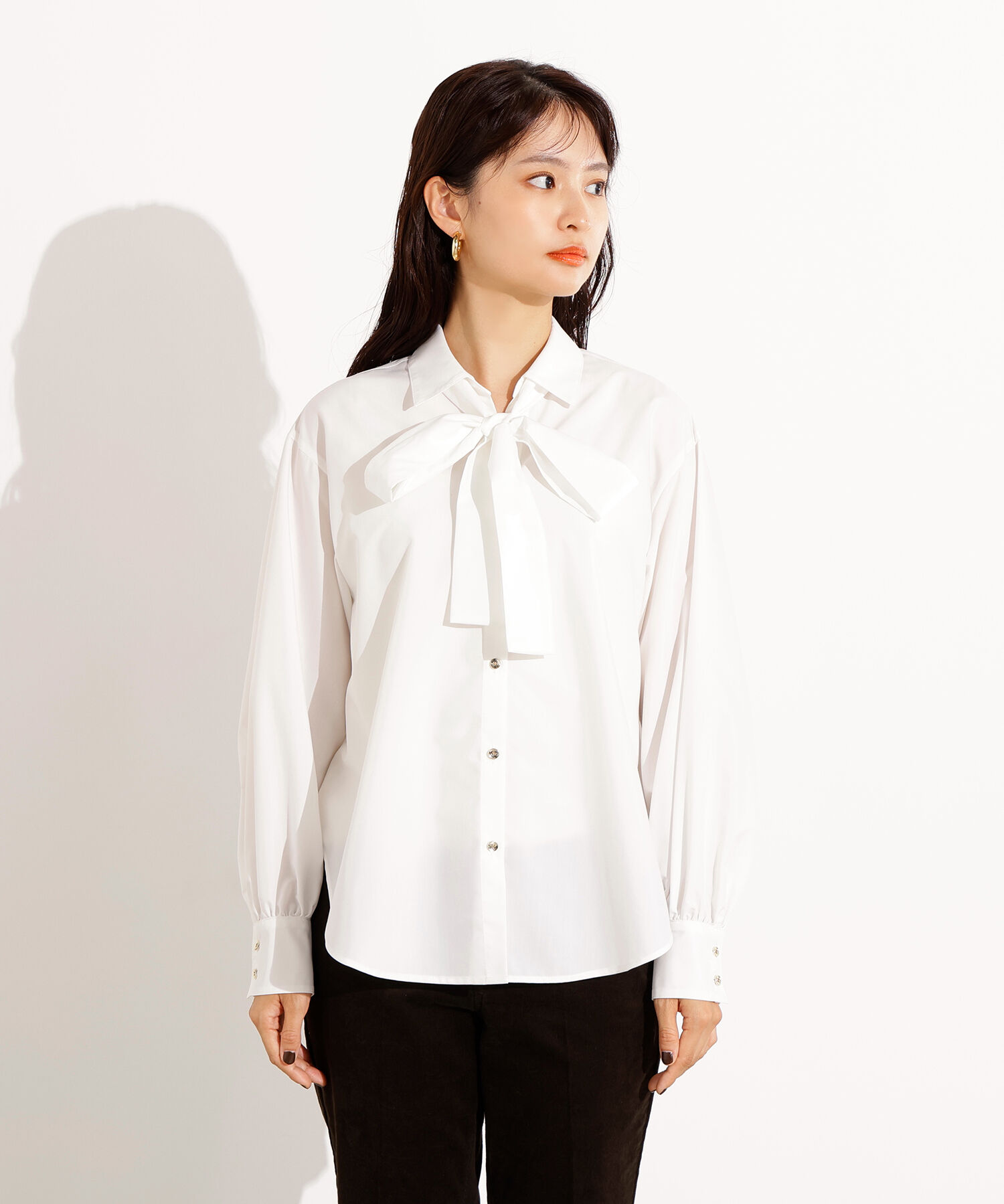  「ゴールドボタン2wayリボンブラウス」|シャツ・ブラウス|