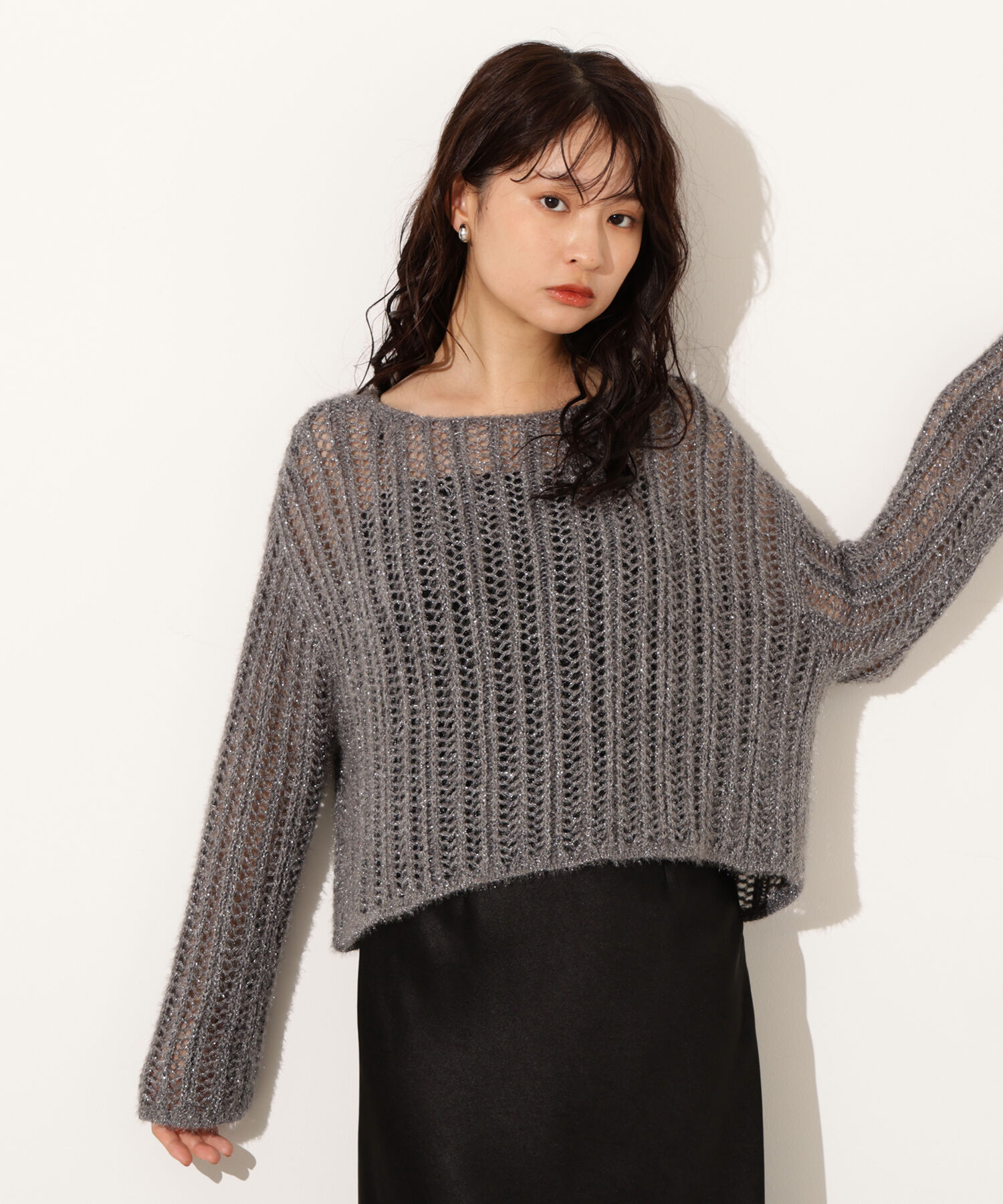  「クロップド透かし編みニット」|ニット・セーター|