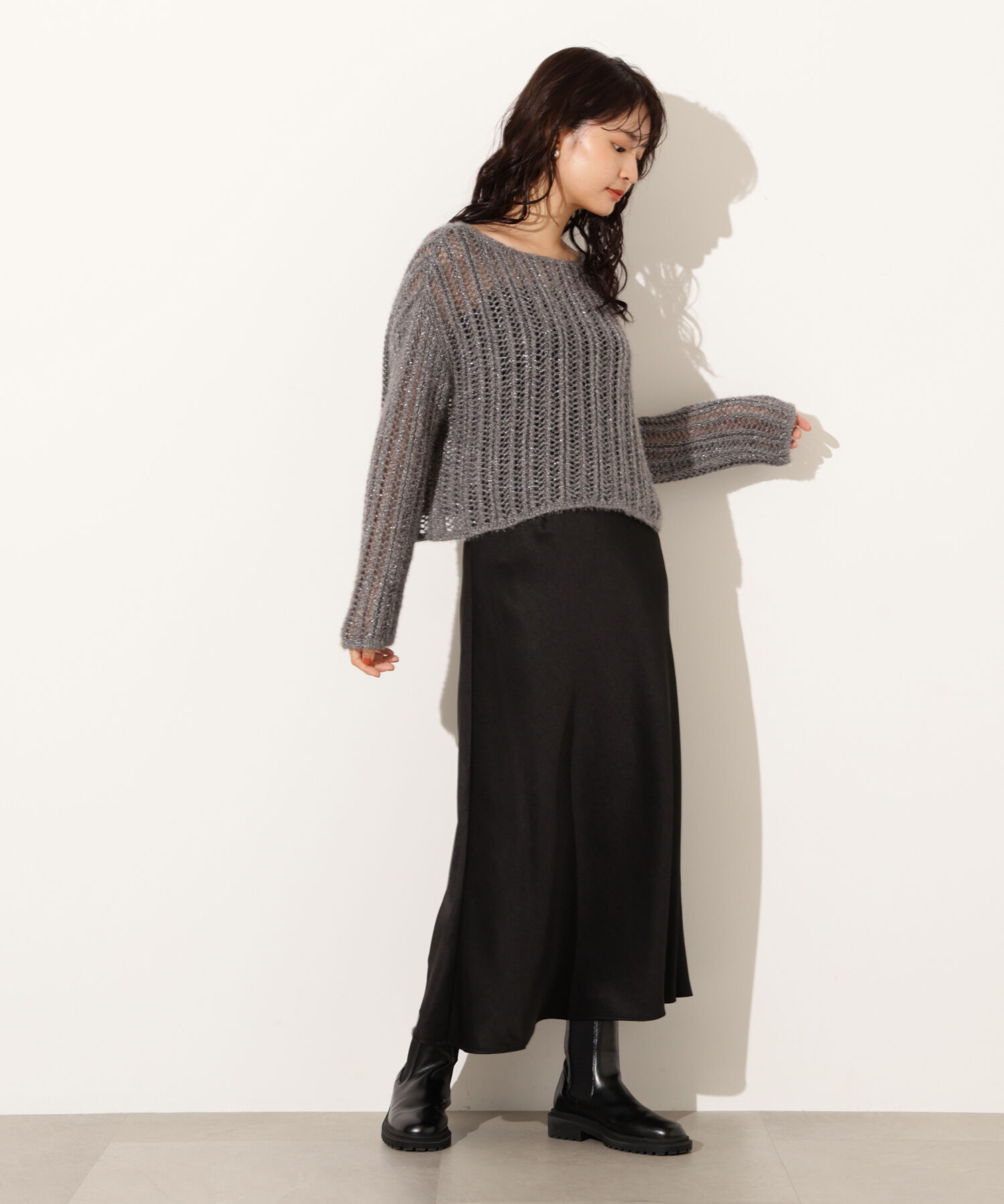  「クロップド透かし編みニット」|ニット・セーター|
