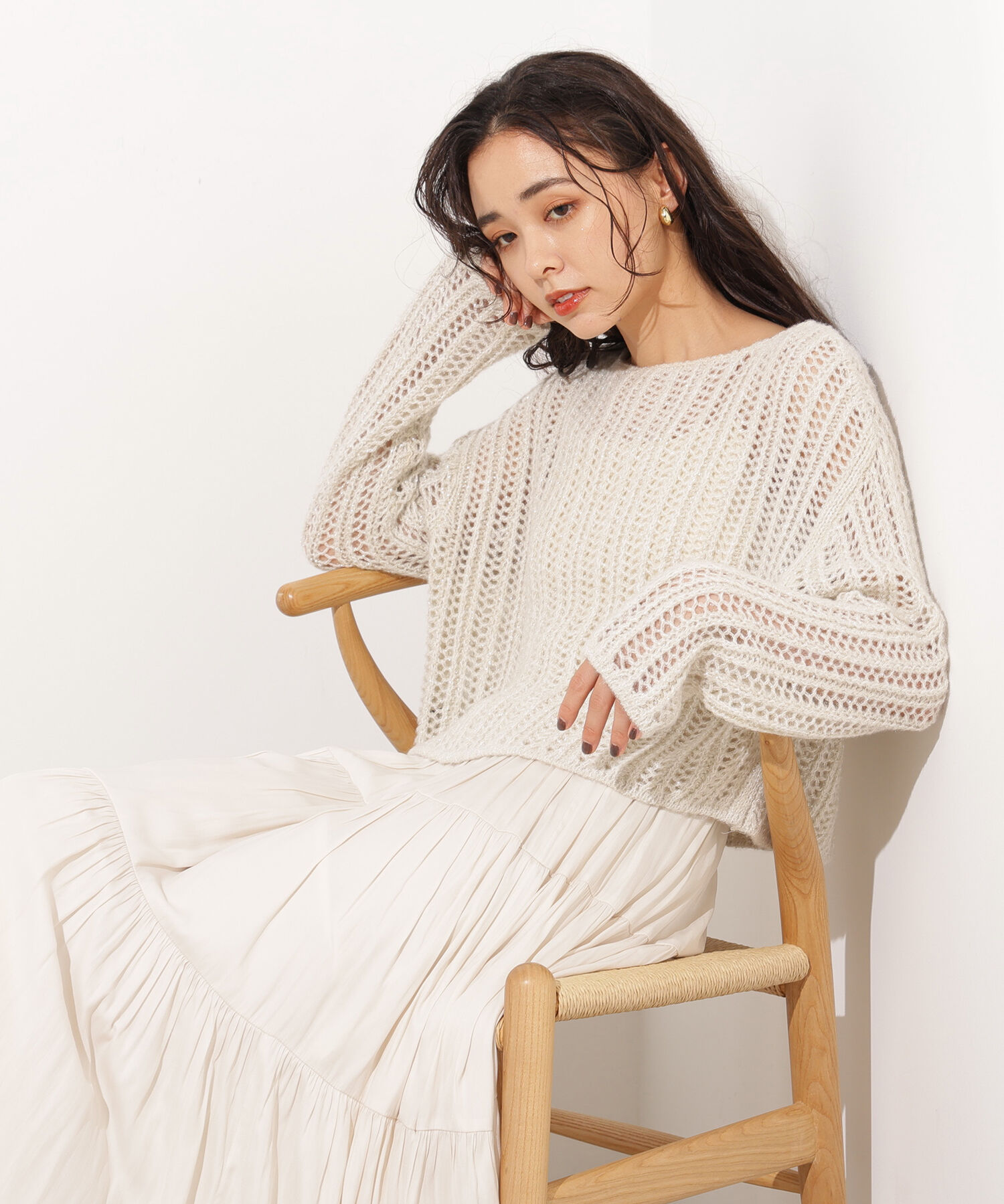  「クロップド透かし編みニット」|ニット・セーター|